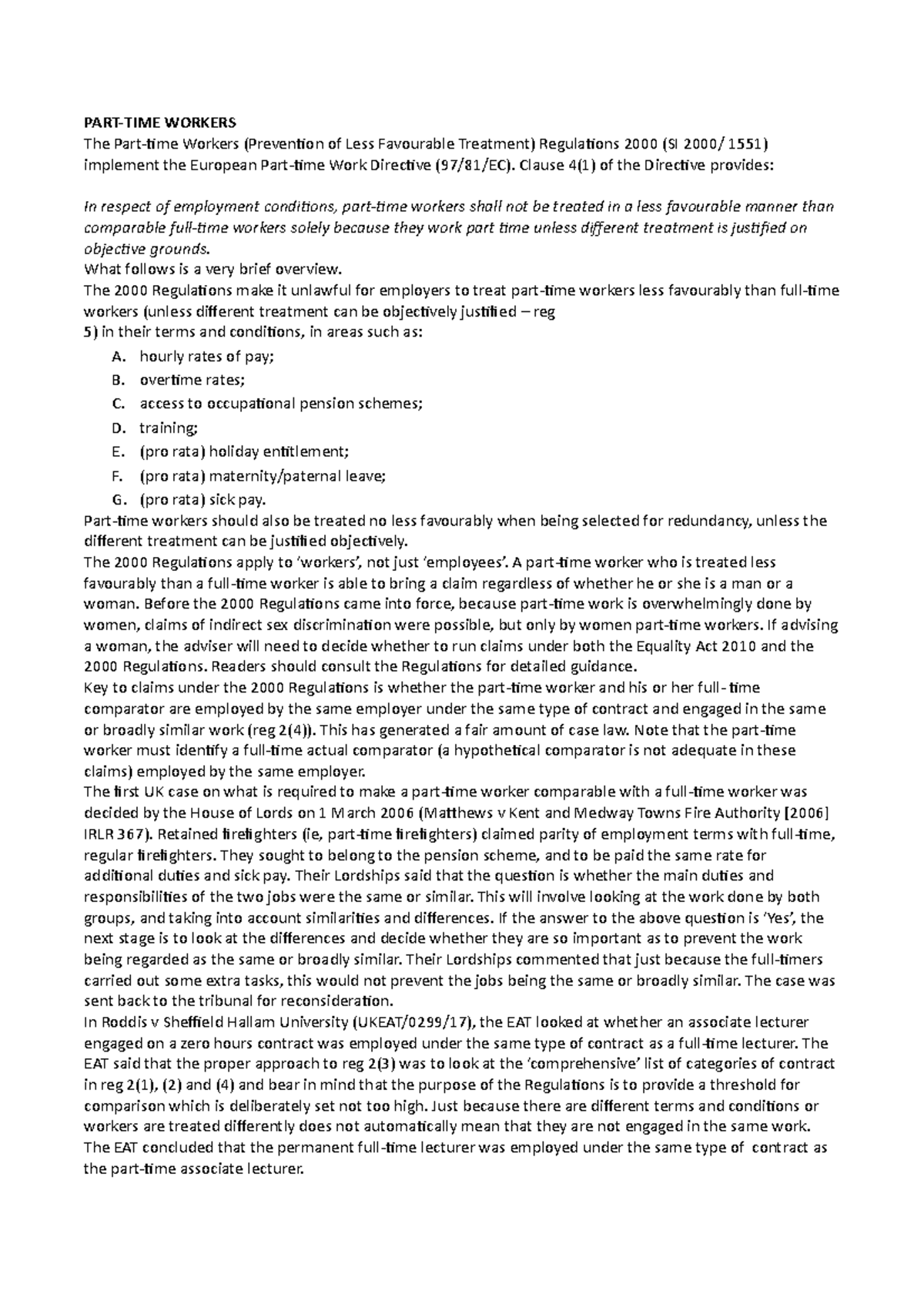 Types of workers and discrimination - PART-TIME WORKERS The Part-time ...