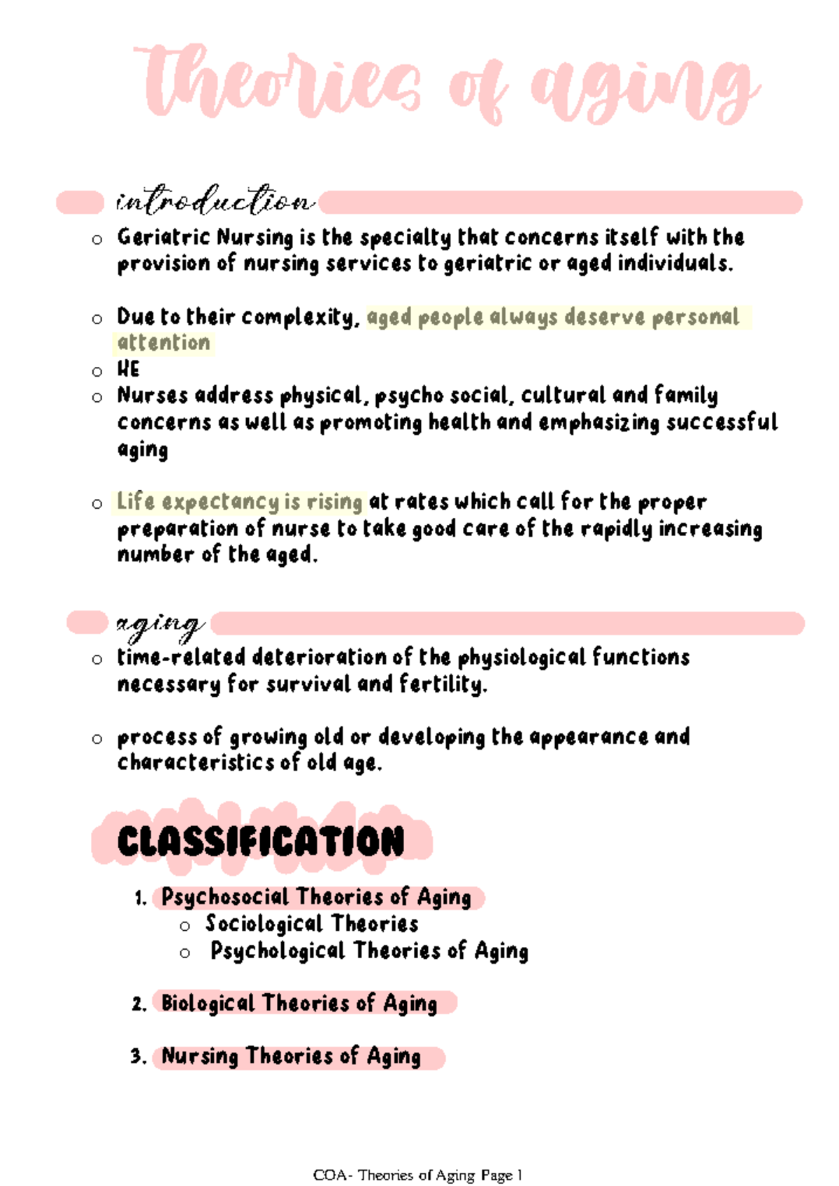 COA- Theories of Aging - nnnnnnn - theories of aging Geriatric Nursing ...