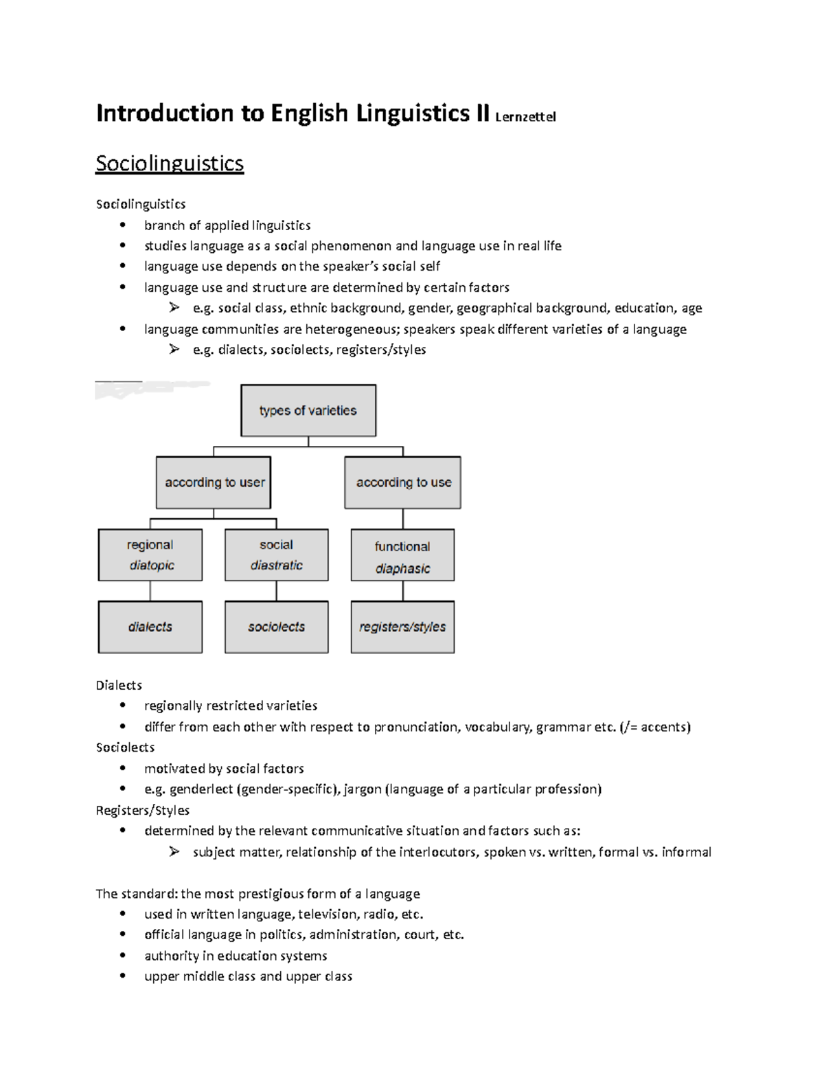 Introduction to English Linguistics II Lernzettel - Introduction to ...
