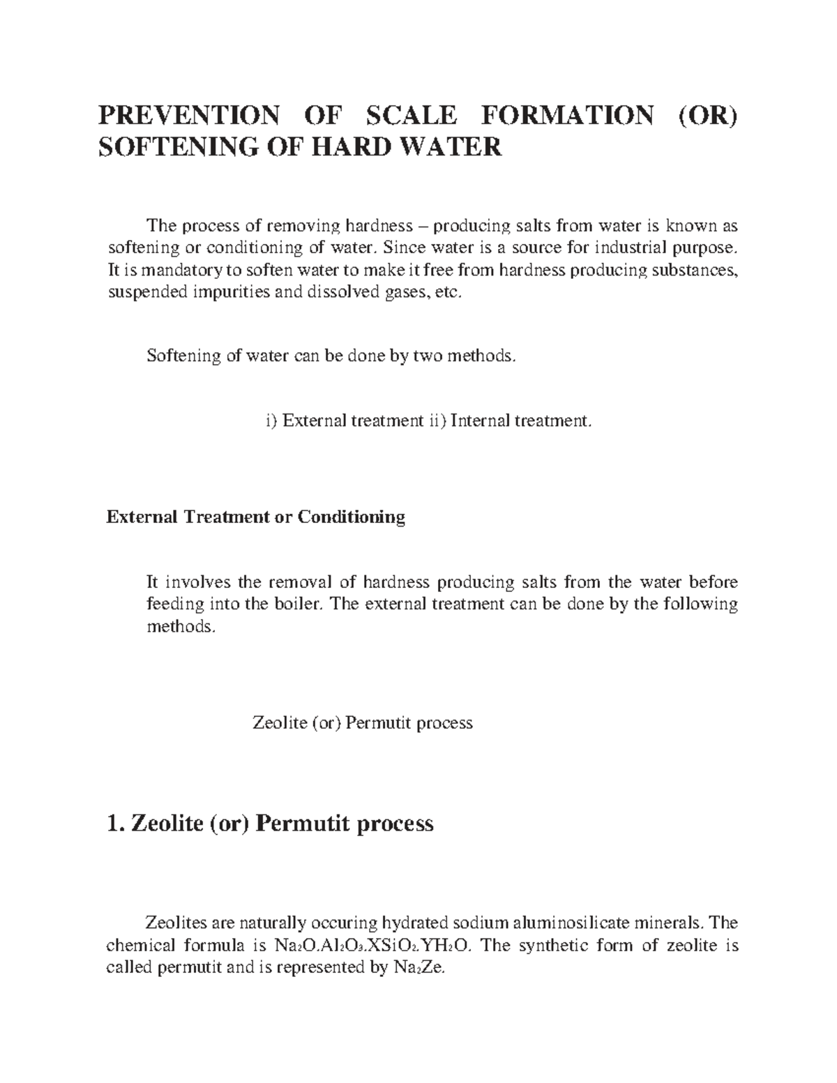 Prevention OF Scale Formation (OR) Softening OF HARD Water PREVENTION