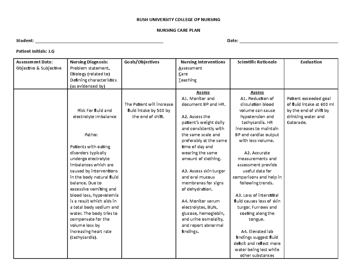 Nursing care plan example without assessment data column - RUSH ...