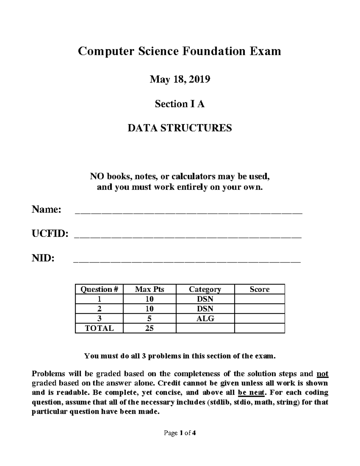FE-May19 - lecture note - Computer Science Foundation Exam May 18, 2019 ...