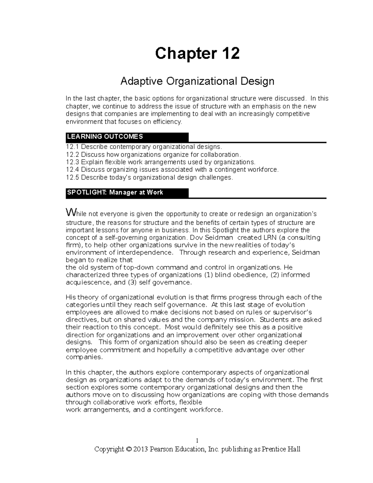 Chapter 12 - Adaptive Organizational Design - Chapter 12 Adaptive ...