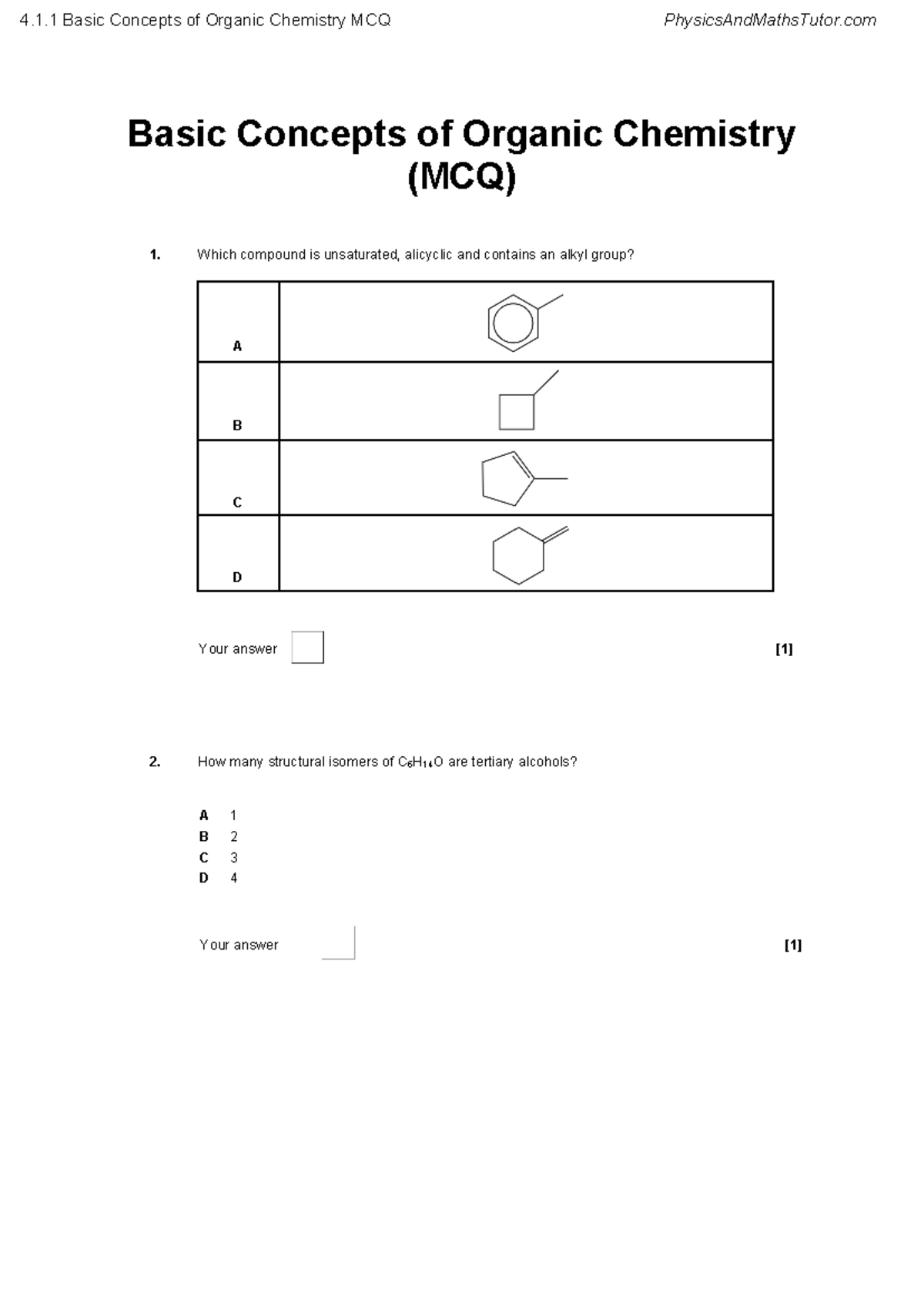 4.1.1 Basic Concepts of Organic Chemistry MCQ - Basic Concepts of ...