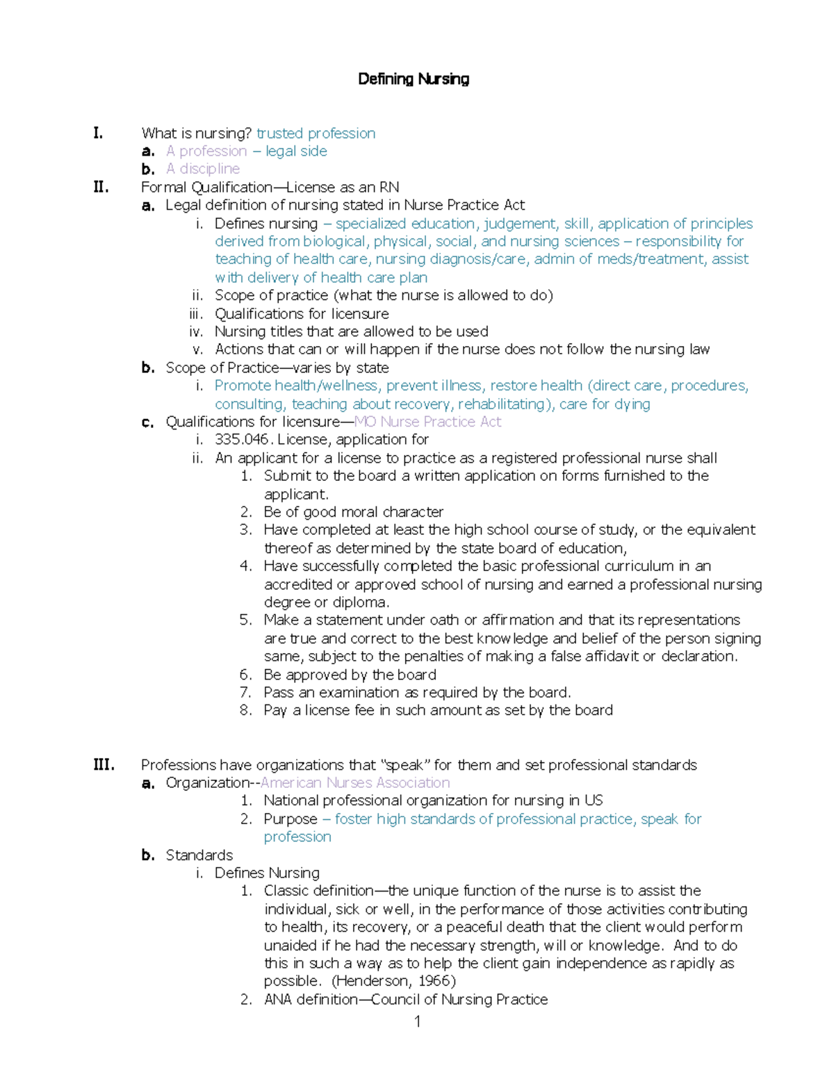 Defining nursing Notes - Defining Nursing I. What is nursing? trusted