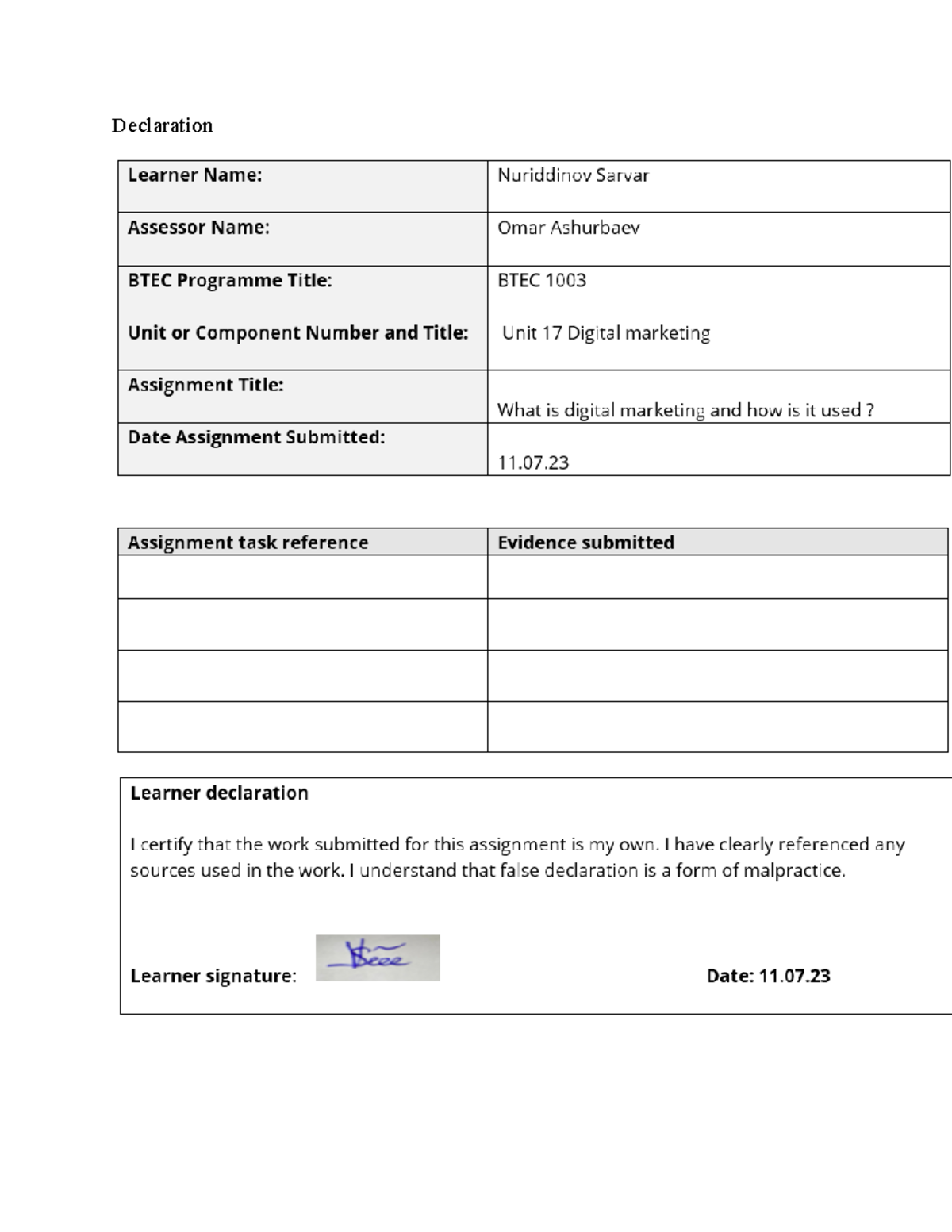 Sales Process and techqnique assignment 1 - Declaration Introduction In ...