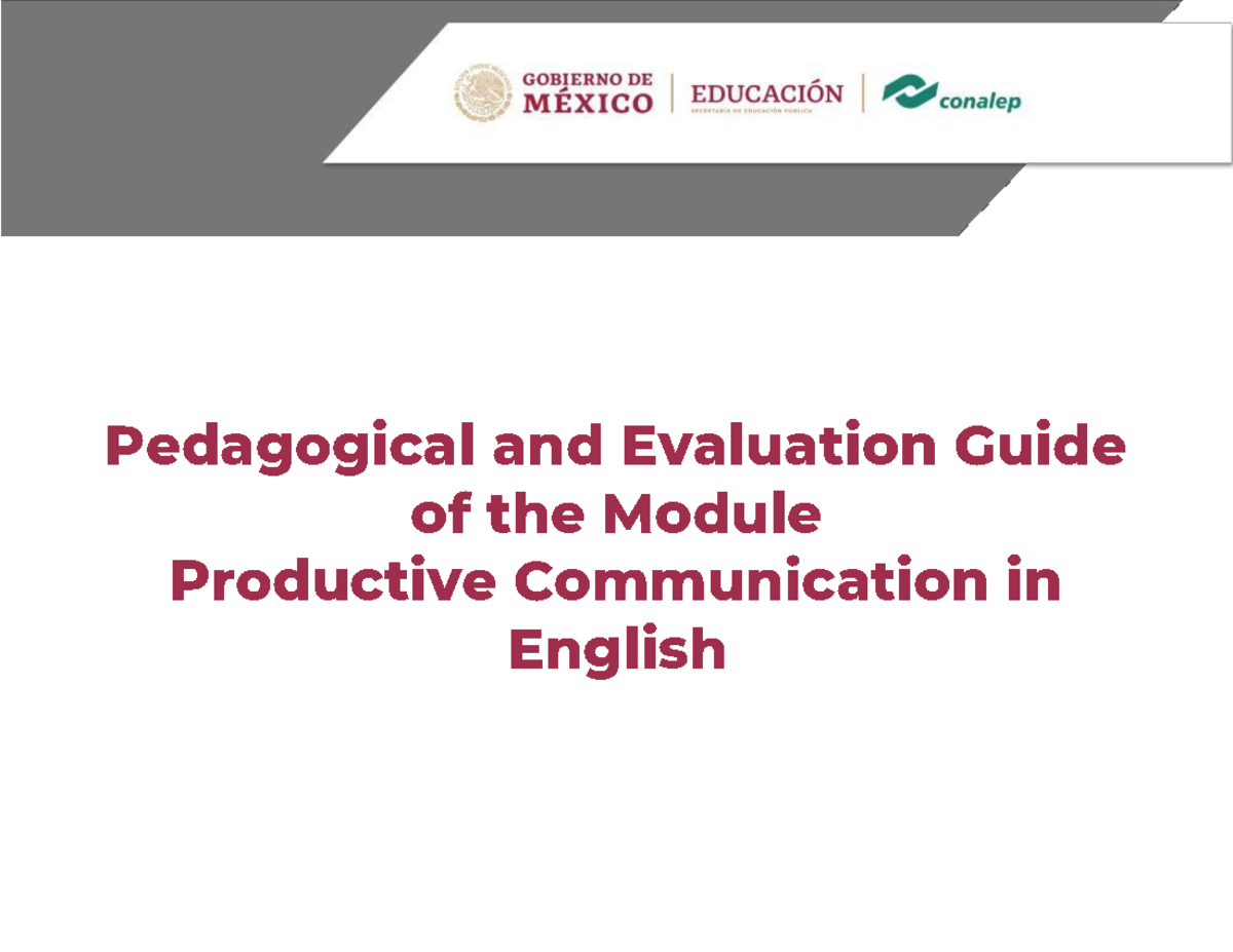 GUIA Pedagogica Ingles IV - Pe dag o gical and E valu a t ion Gu i de o