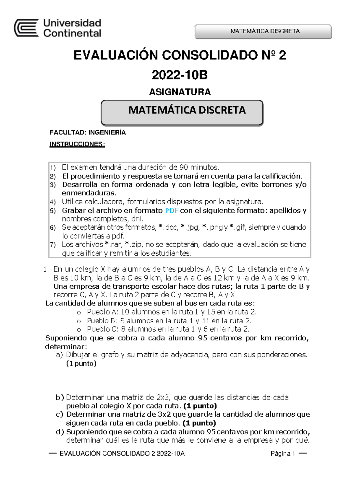 Evaluación Consolidado Nº 2 Matemática Discreta- 2022-10B - MATEM¡TICA ...