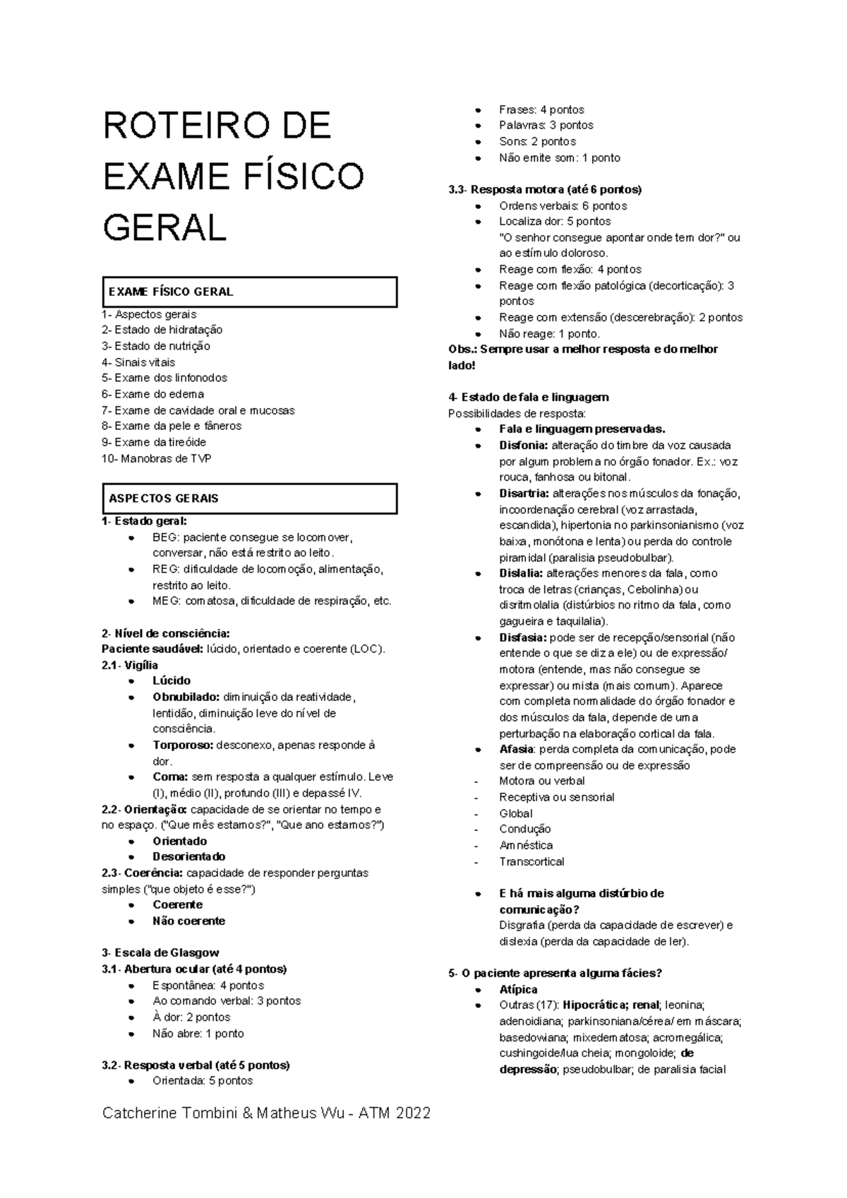 Exemplo anamnese e exame físico, Exercícios Sistemas Biológicos