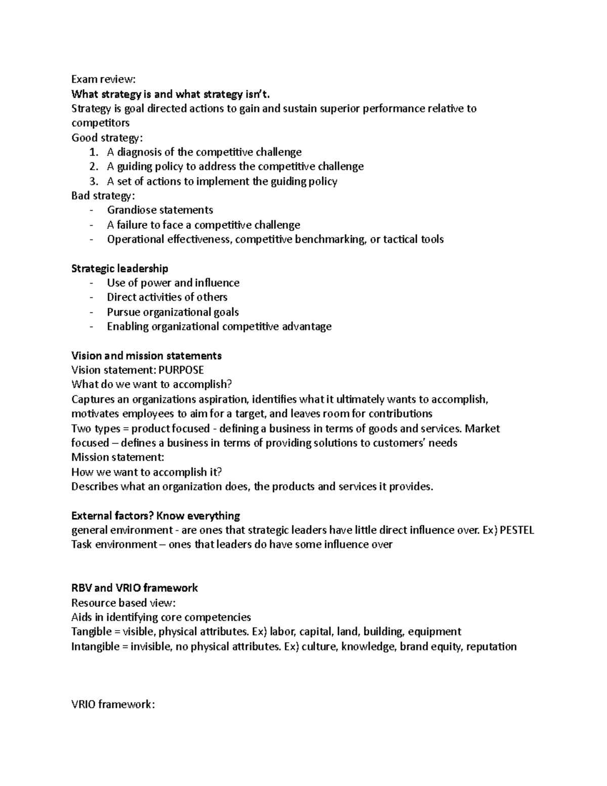 Strategic Management Exam 1 - y8fnkgq