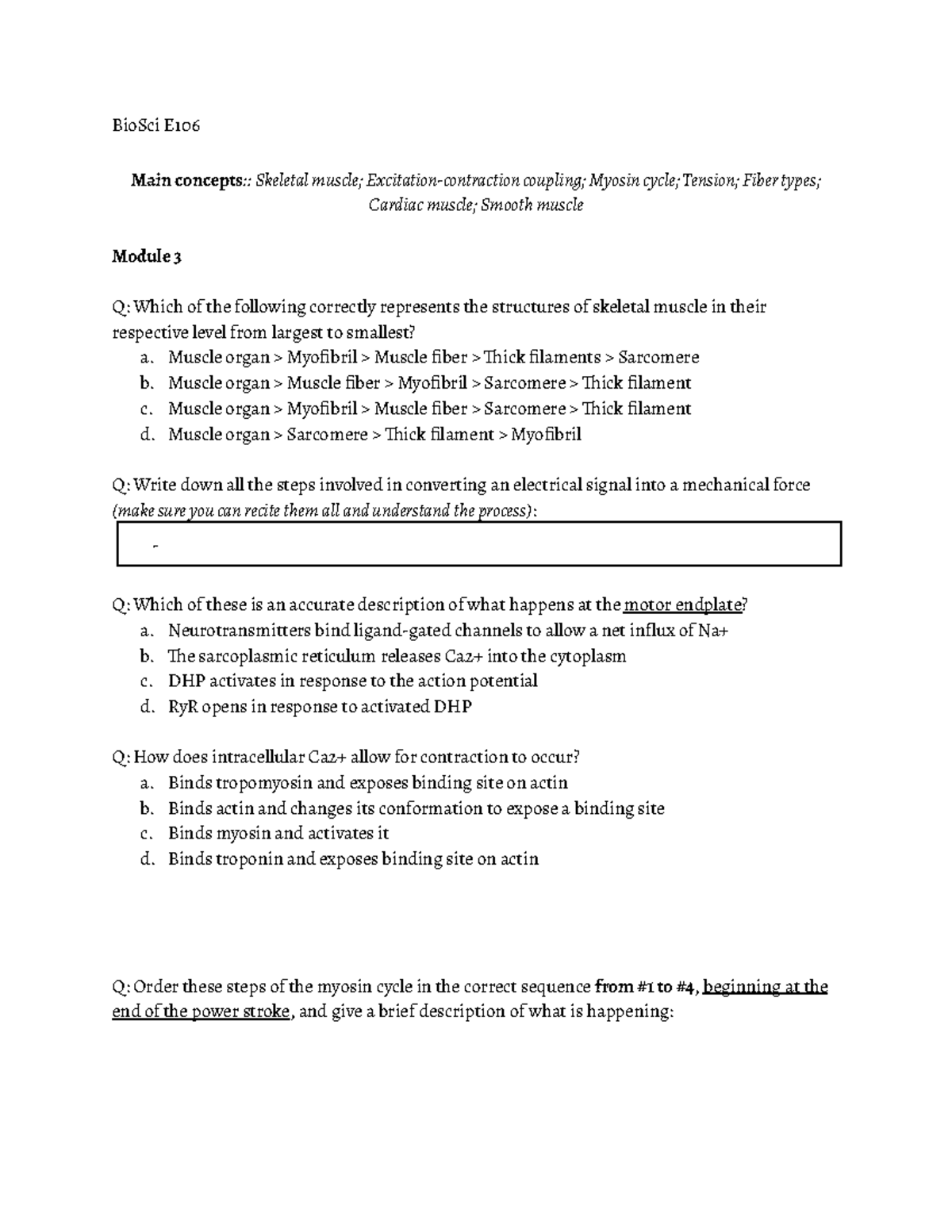 E1 - atomic structures - BioSci E Main concepts:: Skeletal muscle ...