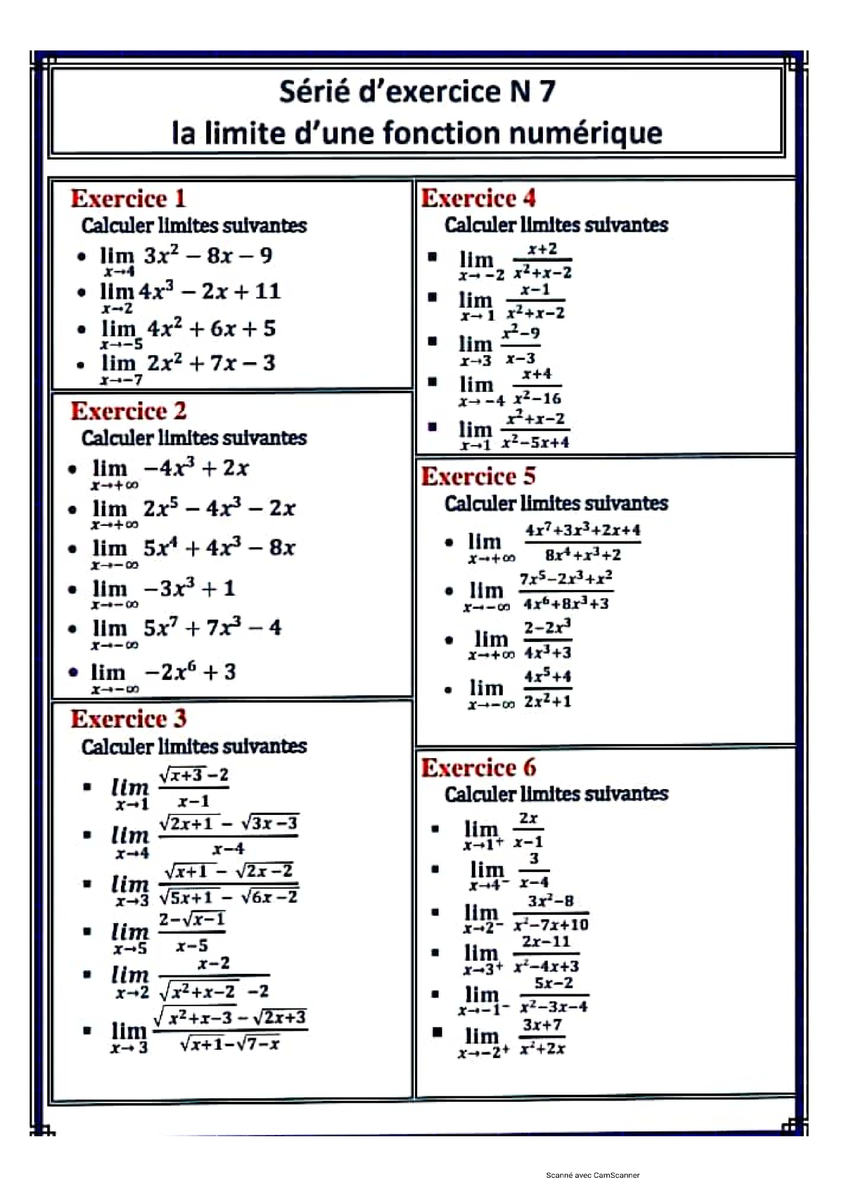 Série d'exercices de limite - Mathématique Générale - Studocu