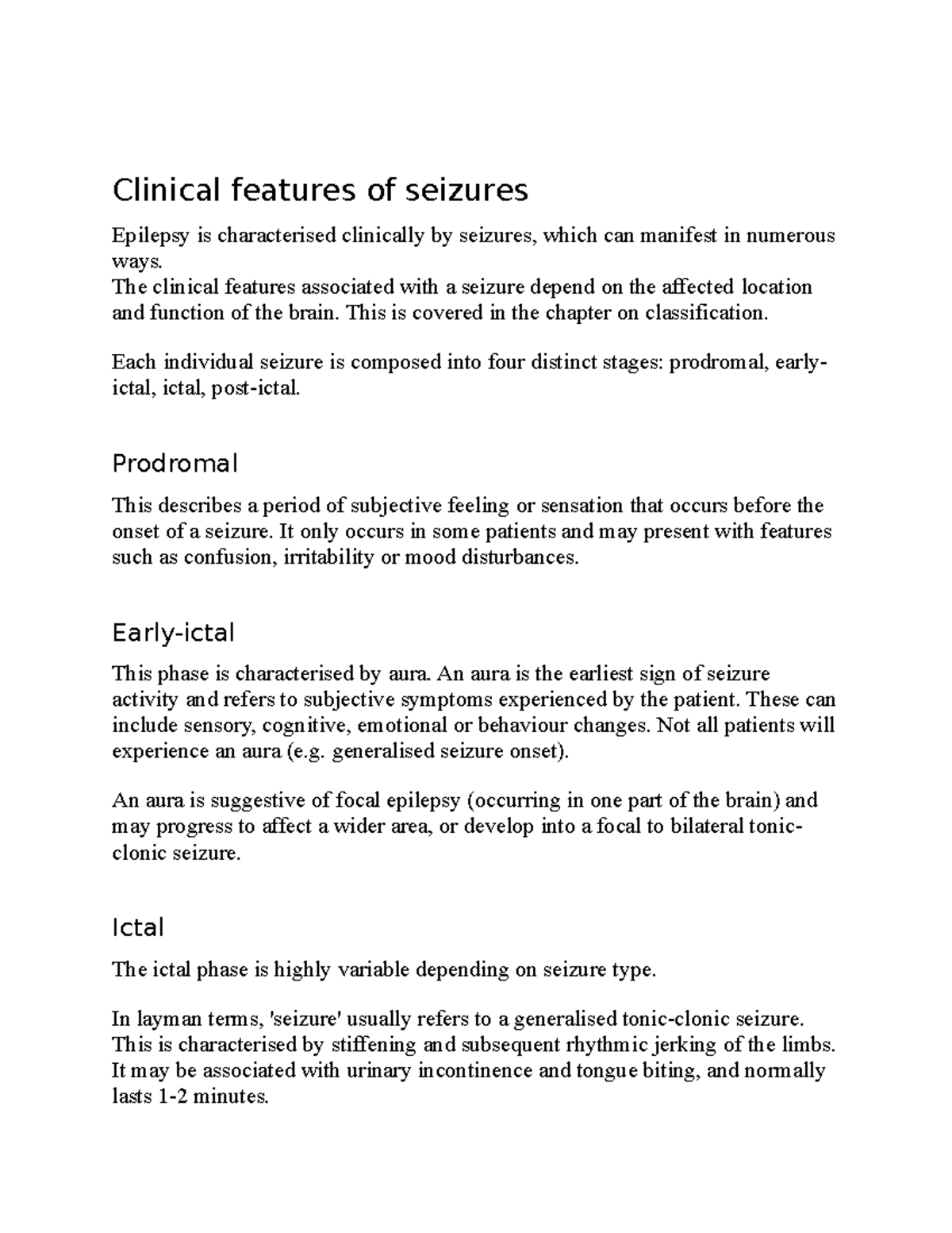 Clinical features of seizures - Clinical features of seizures Epilepsy ...