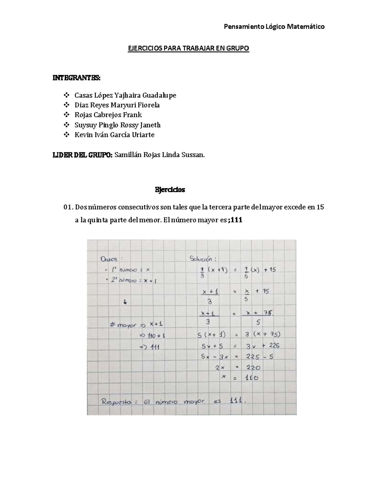 Actividad. Matematica Docx - PENSAMIENTO L”GICO MATEM¡TICO EJERCICIOS ...