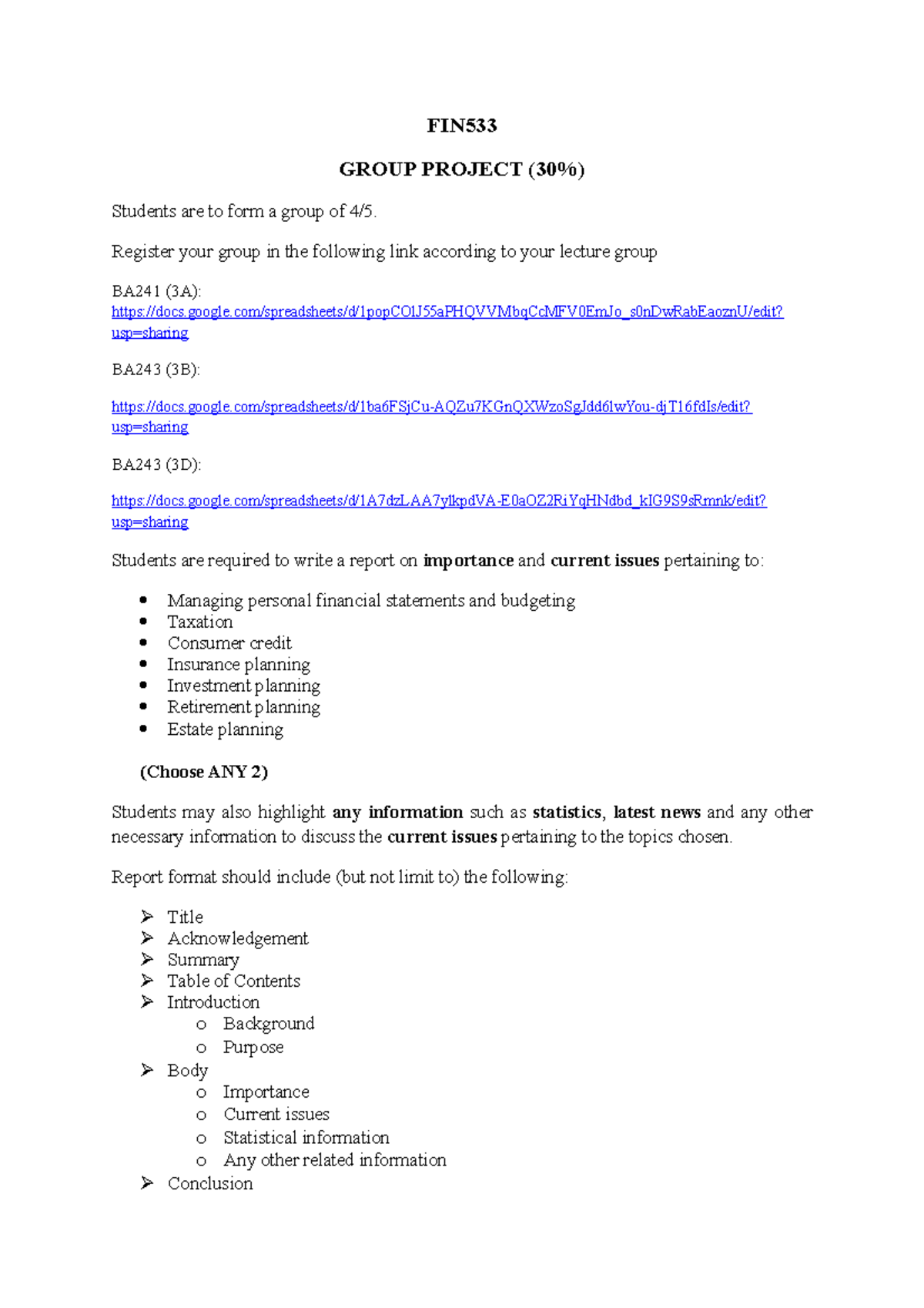 202110 FIN533 Group Project DR Hidayah - FIN GROUP PROJECT (30% ...