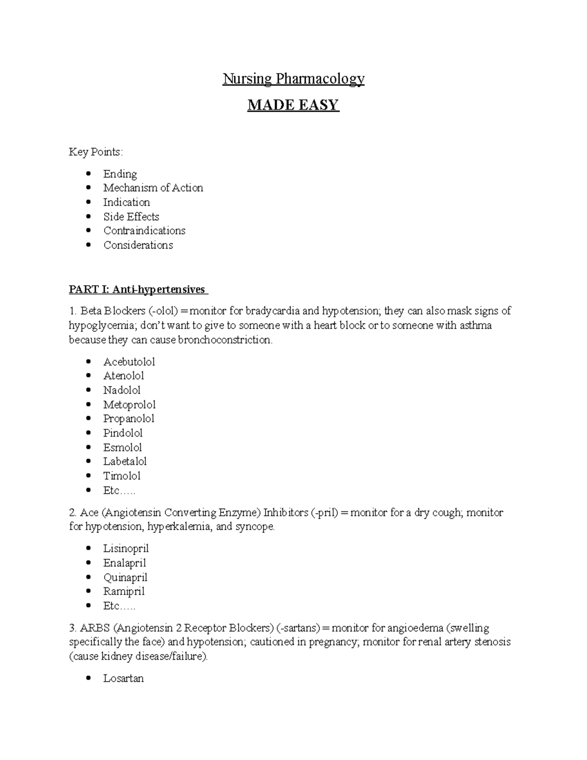 Nursing Pharmacology Key Points - Studocu