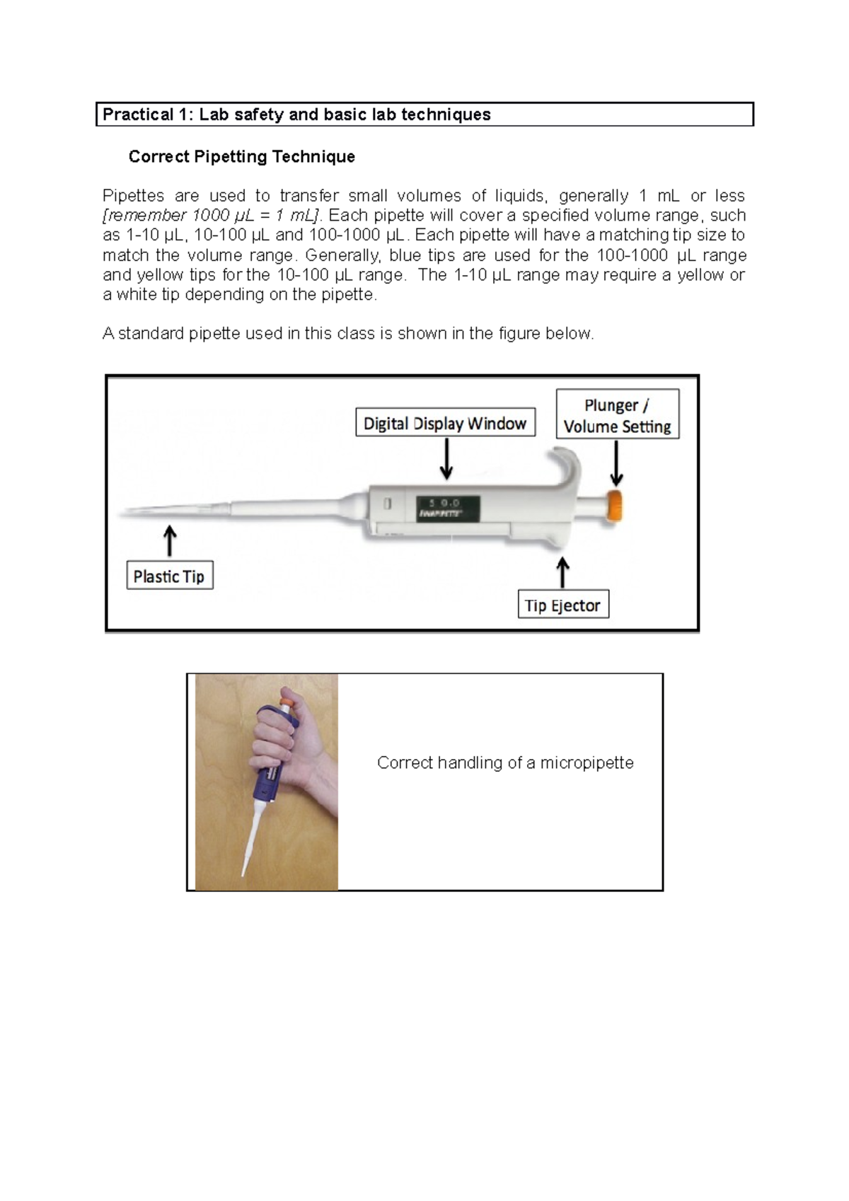 Practical 1 prac 1 Practical 1 Lab safety and basic lab techniques