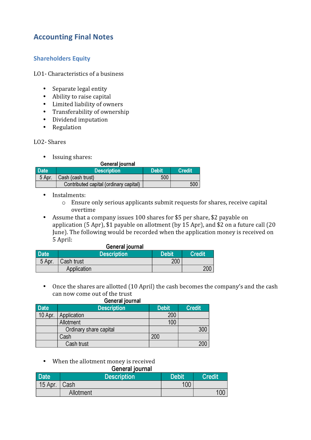 Accounting B Final Exam Notes - Accounting Final Notes Shareholders ...