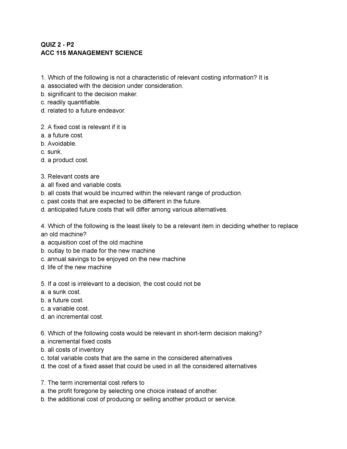 ACC 115 - P2 Quiz 2 - Practice Exercises - QUIZ 2 - P ACC 115 ...