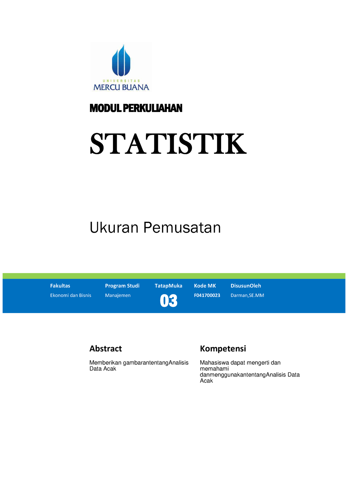 Modul Statistik [ Ukuran Pemusatan] - MODUL PERKULIAHAN STATISTIK ...