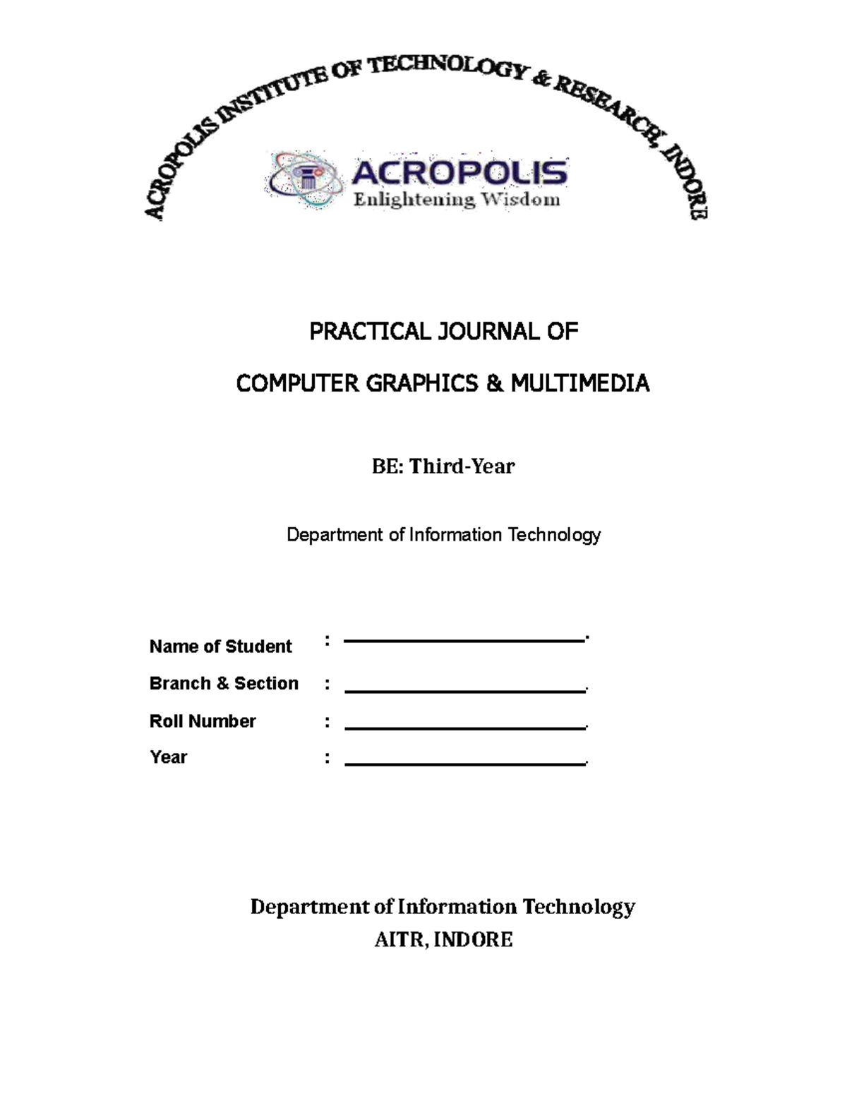 Student CGMM Lab Manual PRACTICAL JOURNAL OF COMPUTER GRAPHICS