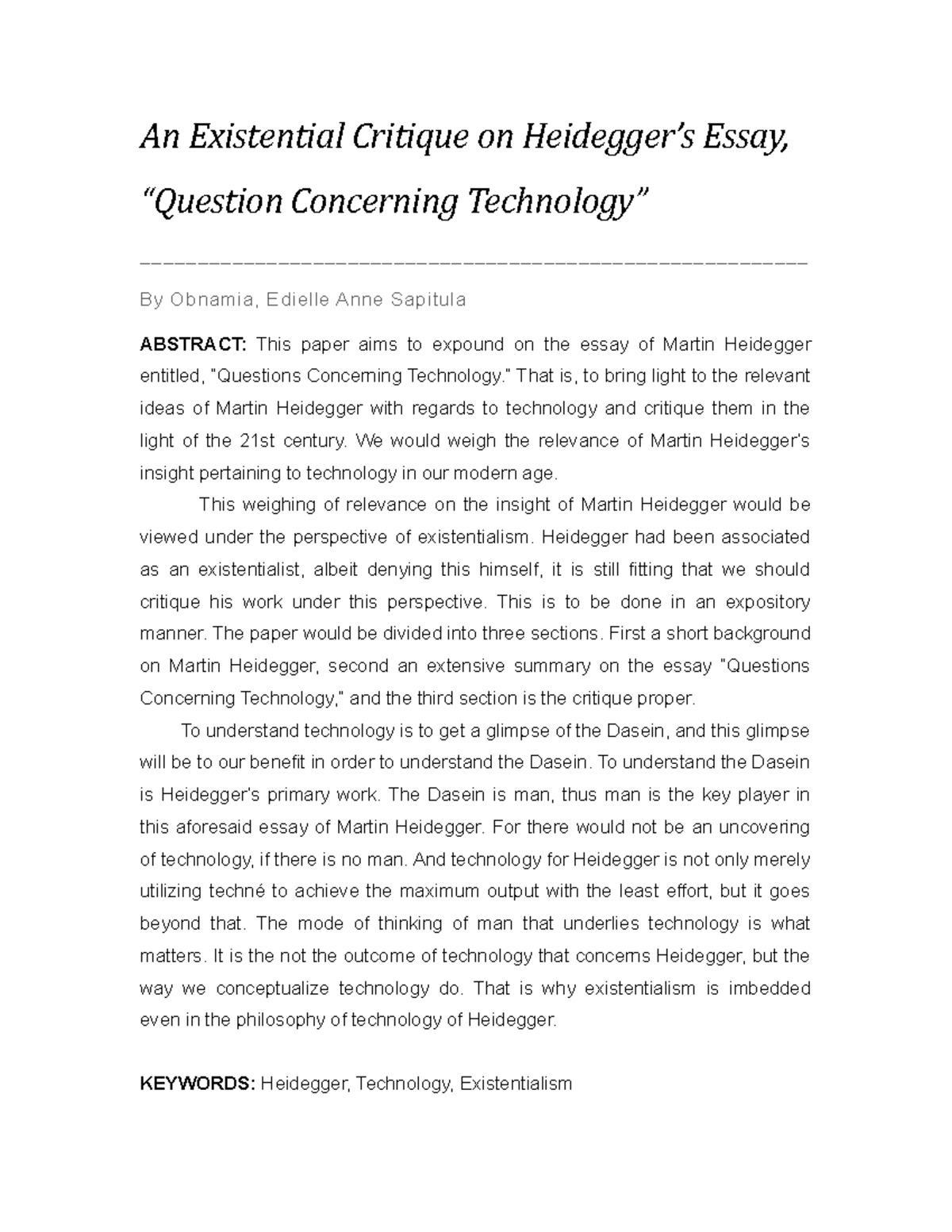 An Existential Critique on Heidegger s E - An Existential Critique on ...