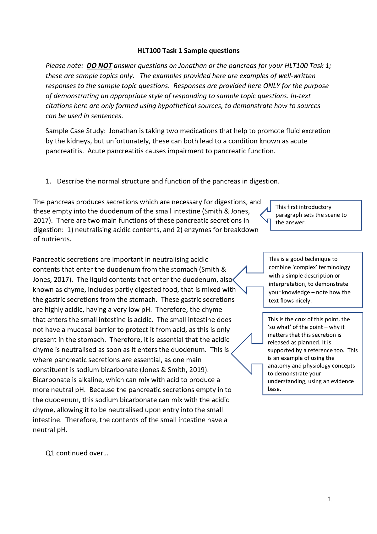 Task 1 Sample questions with commentary - 1 HLT100 Task 1 Sample ...