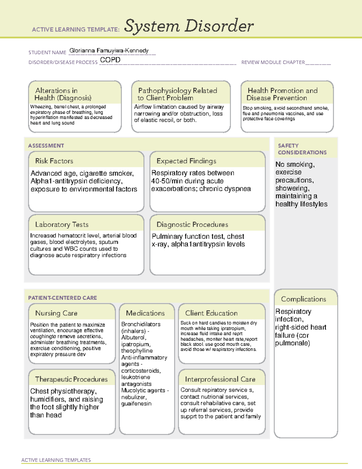 COPD - ATI Template - ACTIVE LEARNING TEMPLATES System Disorder STUDENT ...