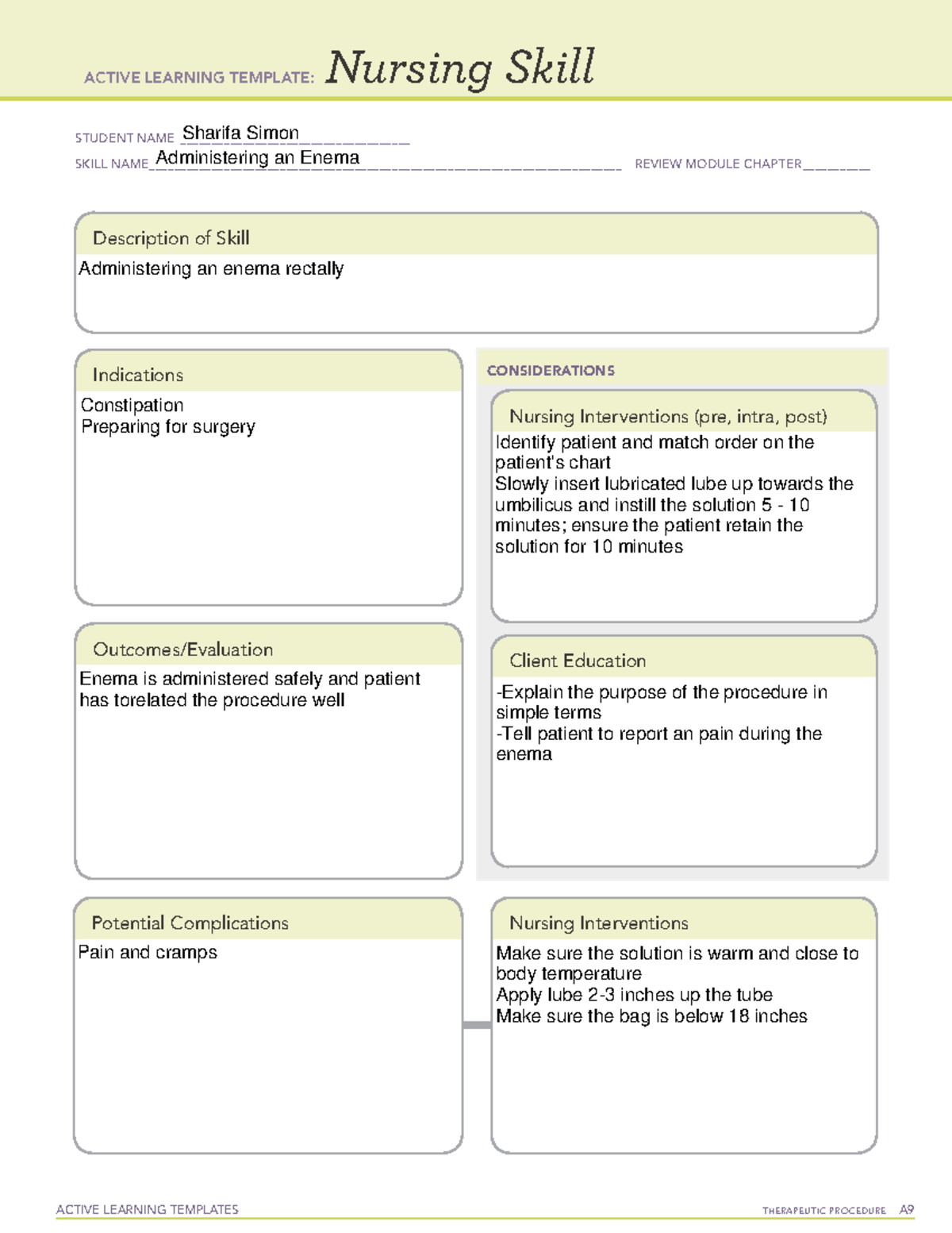 Enemaactive Learning Template Nursing Skill form - ACTIVE LEARNING ...