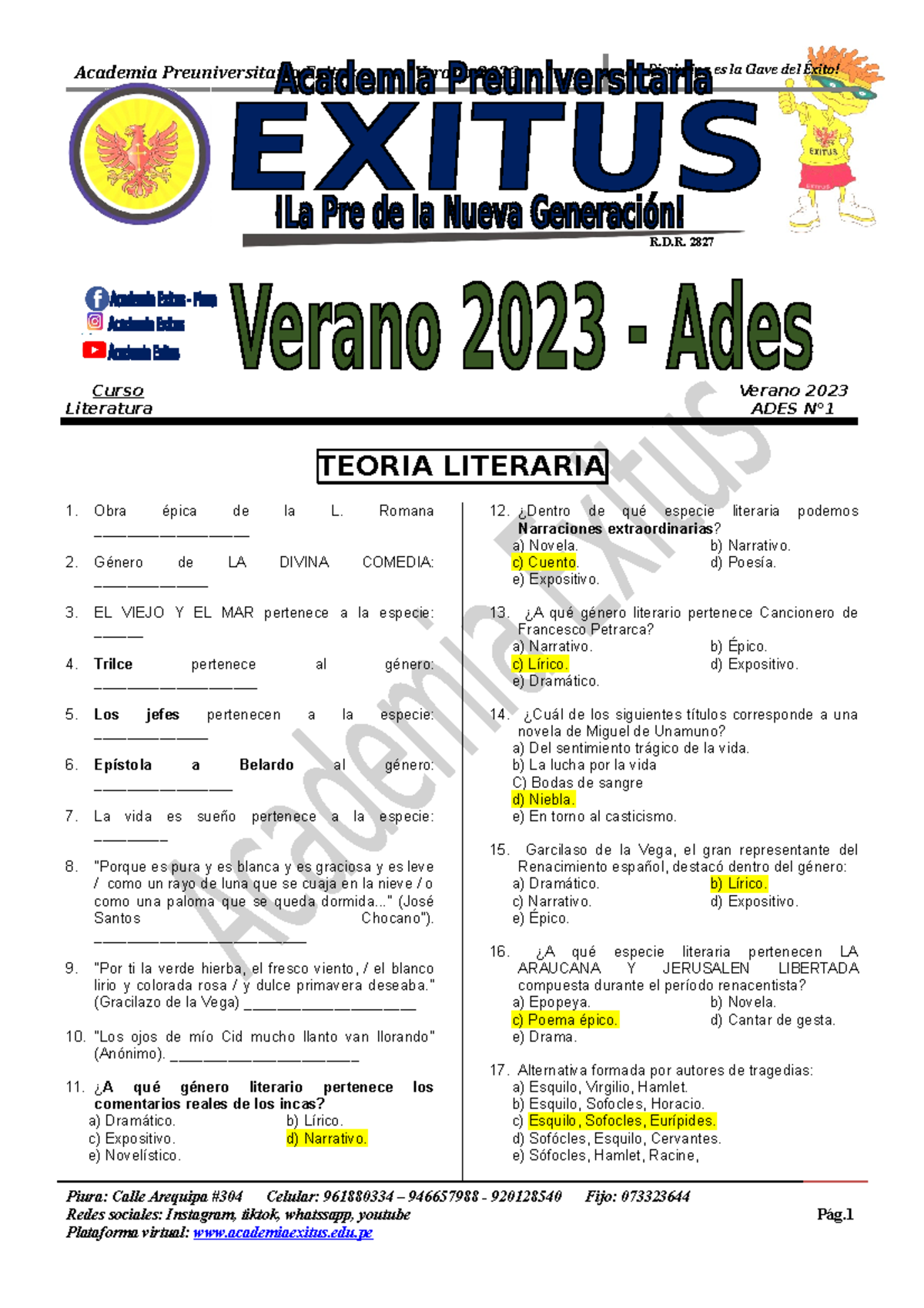 Ver23 Ades Lit1 - exitus - Curso Verano 2023 Literatura ADES N° TEORIA ...