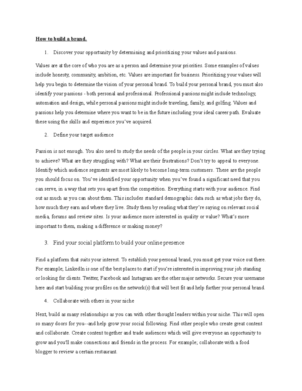 Eac personal branding assignment How to build a brand. 1. Discover