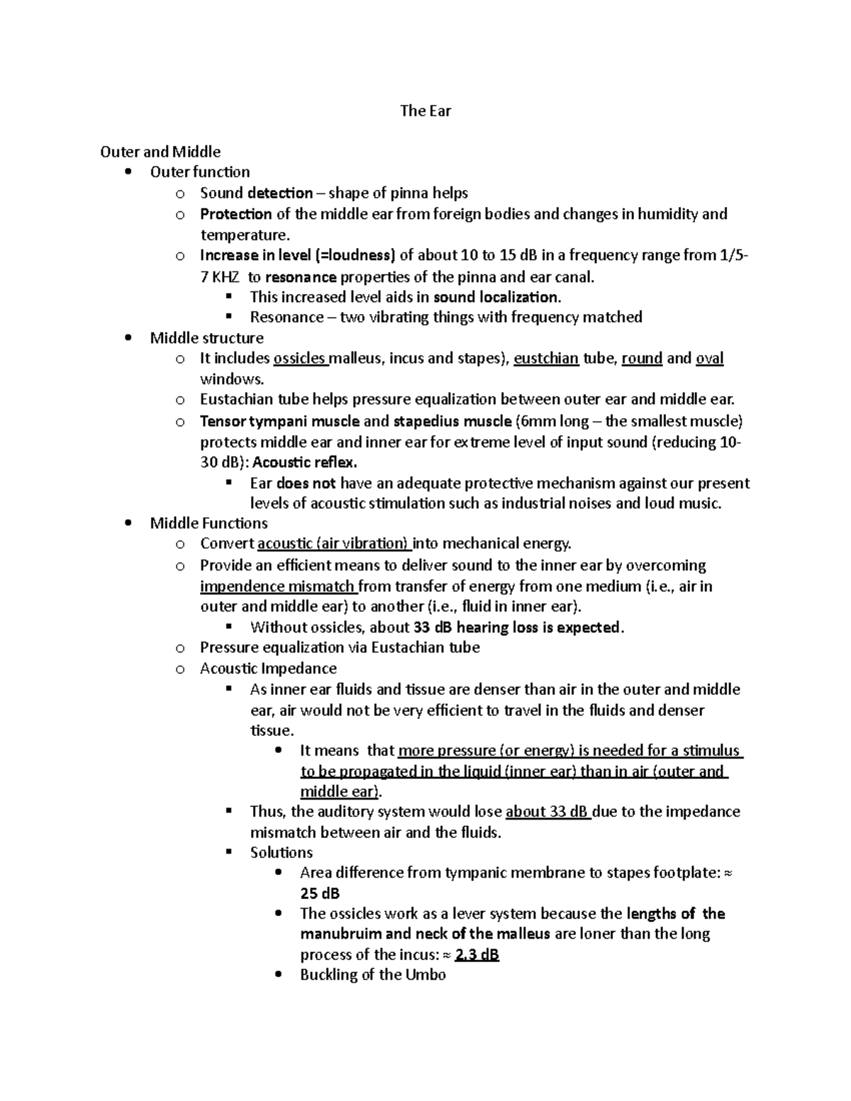 The Ear - Lecture notes from Aural Rehabilitation Course at Baylor ...