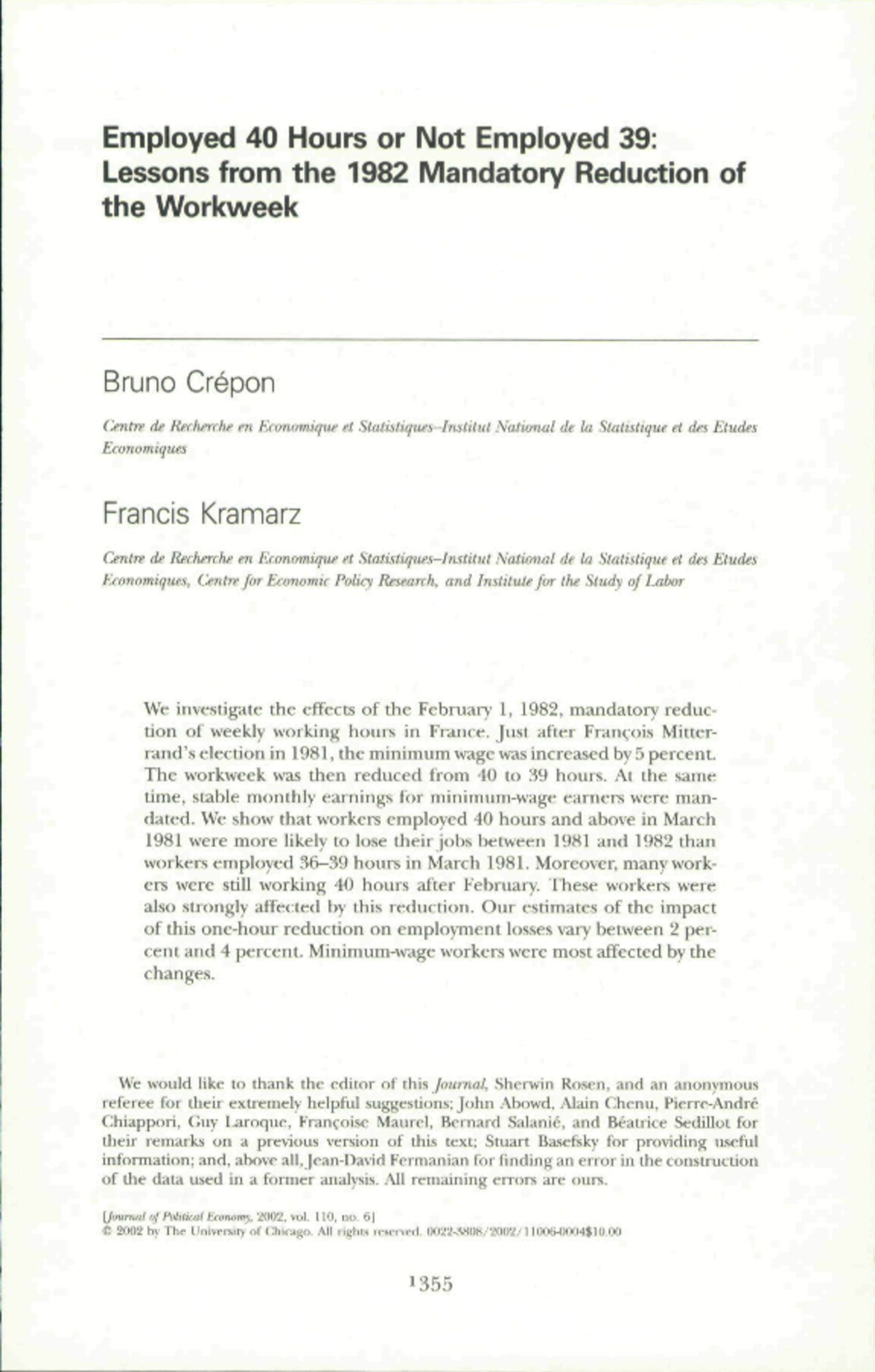 Retrieve - Employed 40 Hours or Not Employed 39: Lessons from the 1982 ...