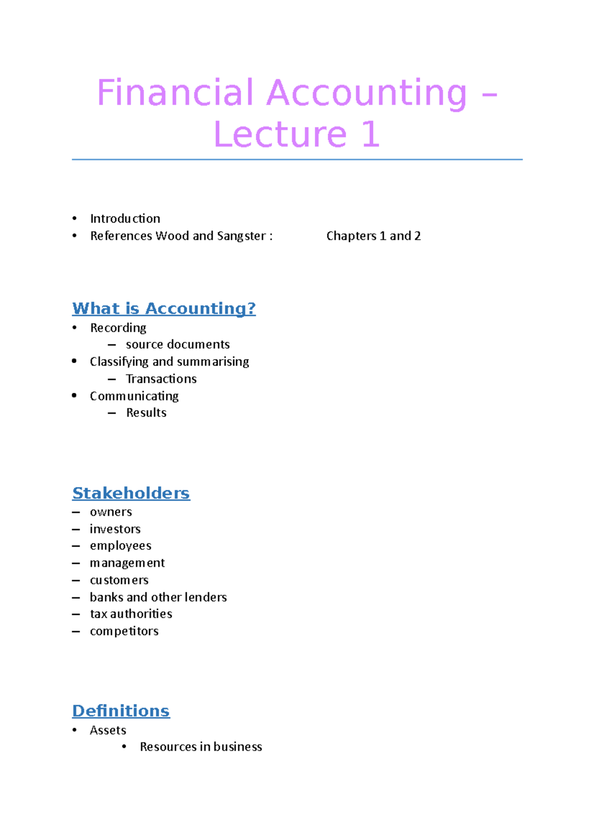 Notes, Financial Accounting – Lecture 1 - Financial Accounting ...