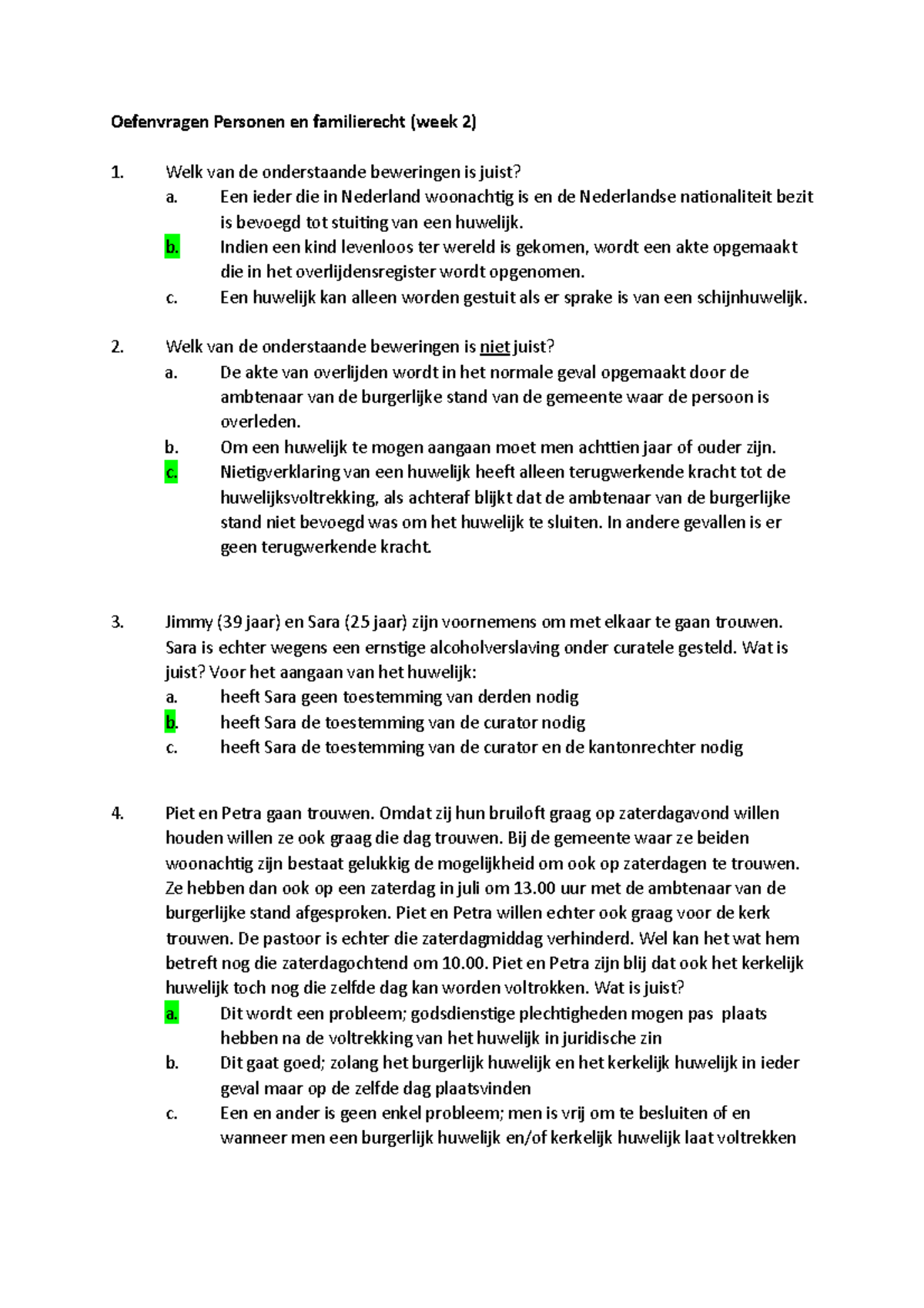 Oefenvragen Week Personen En Familierecht Oefenvragen Personen En Familierecht Week