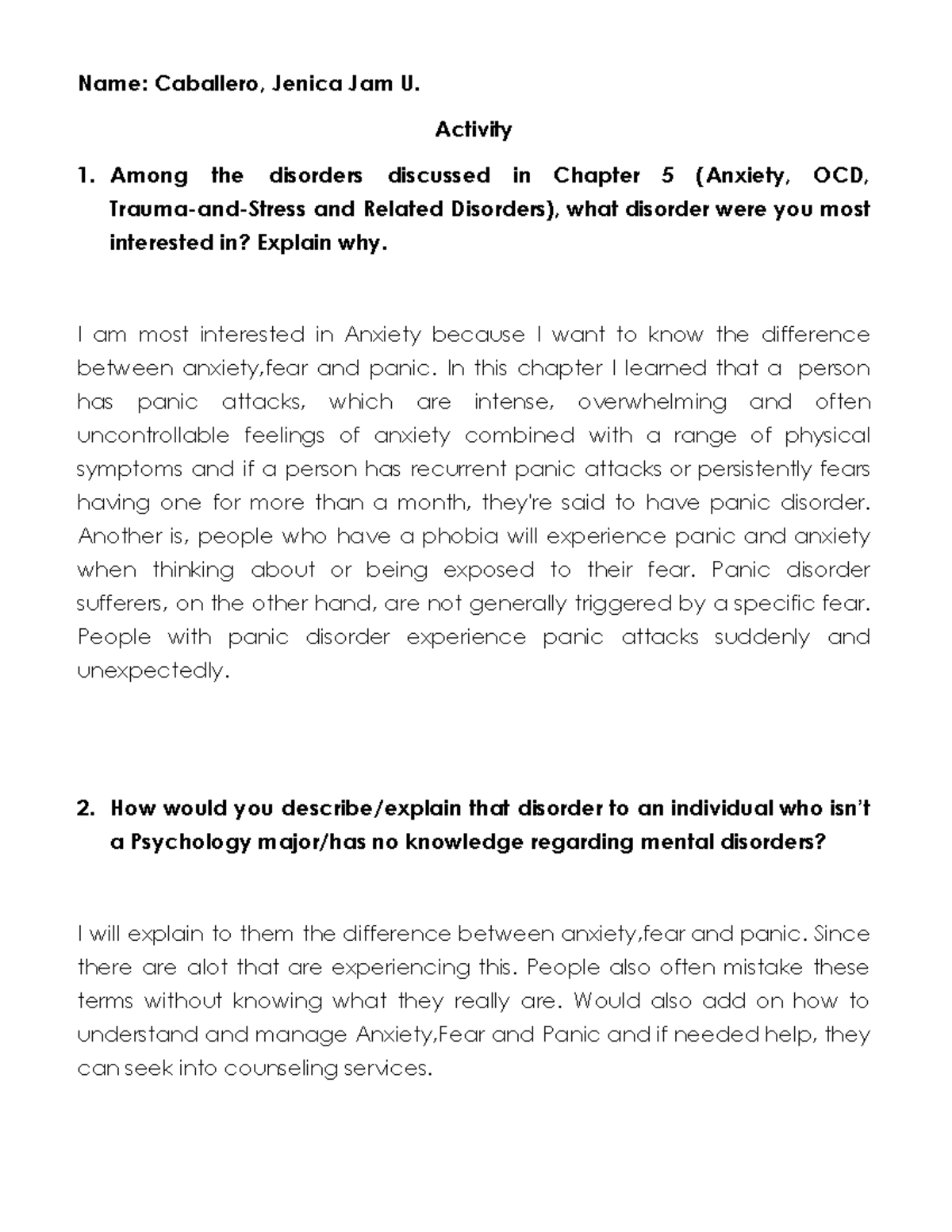 Caballero, Jenica Jam U. Chapter 5 Activity Name Caballero