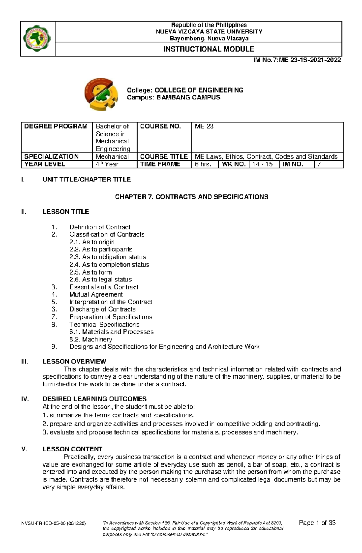 ME Laws 7 NVSU FR ICD 05 00 - NUEVA VIZCAYA STATE UNIVERSITY Bayombong ...