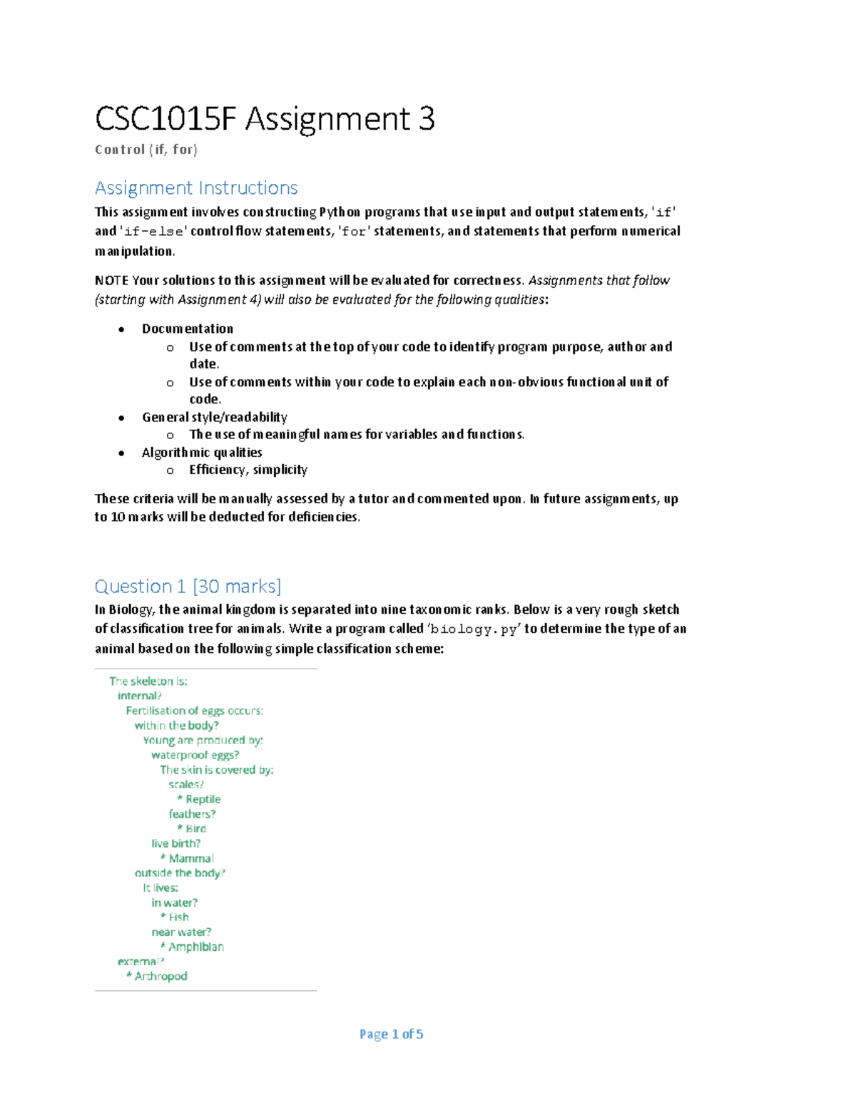 3. Control -if-2C for - This is an assignment for computer science 1015 ...