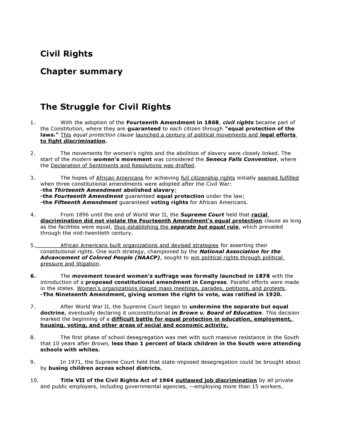 Chapter 5 Civil Rights Summary Civil Rights Chapter Summary The