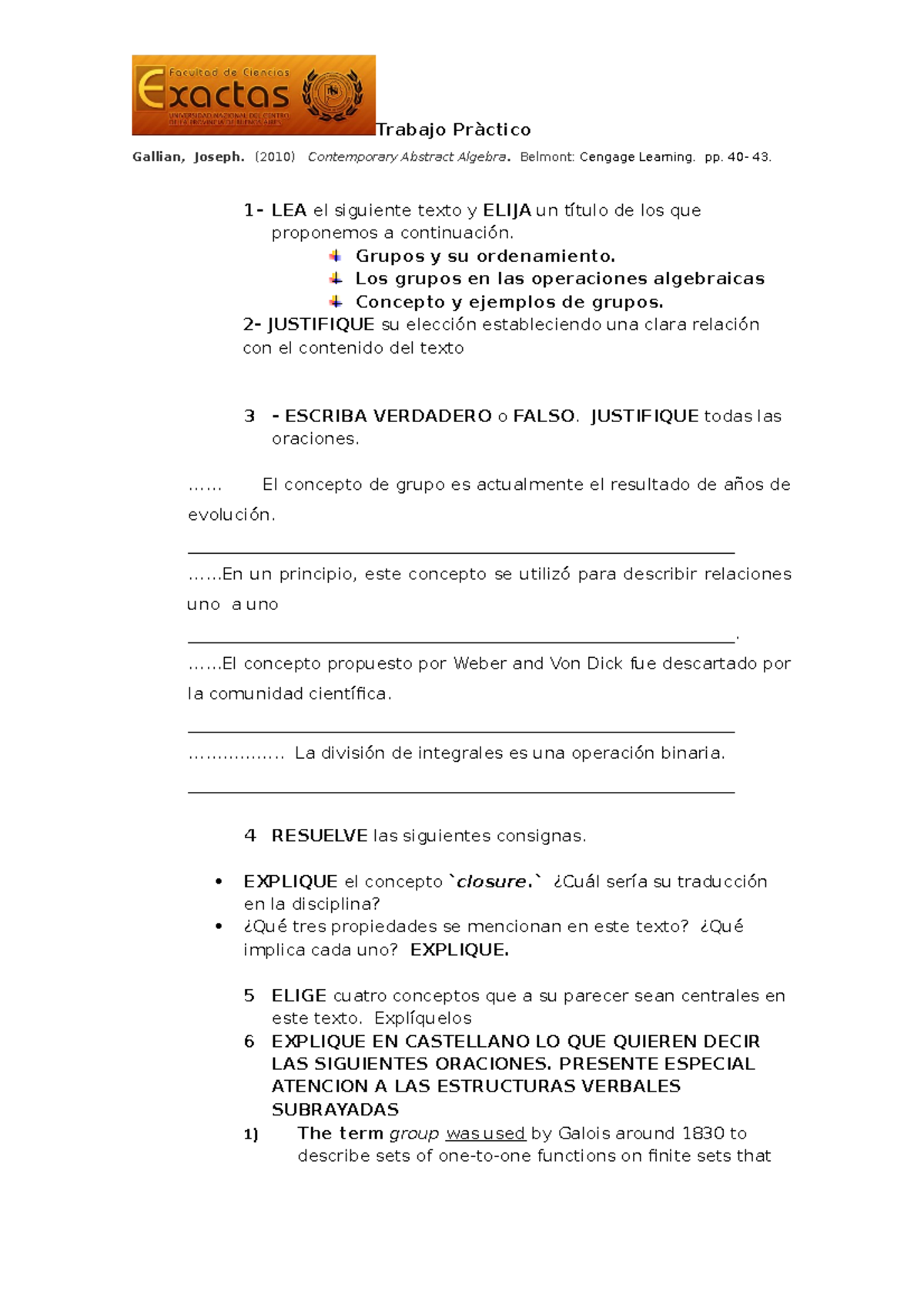 Ejemplo de Trabajo Práctico de Inglés I - Trabajo Pràctico Gallian ...