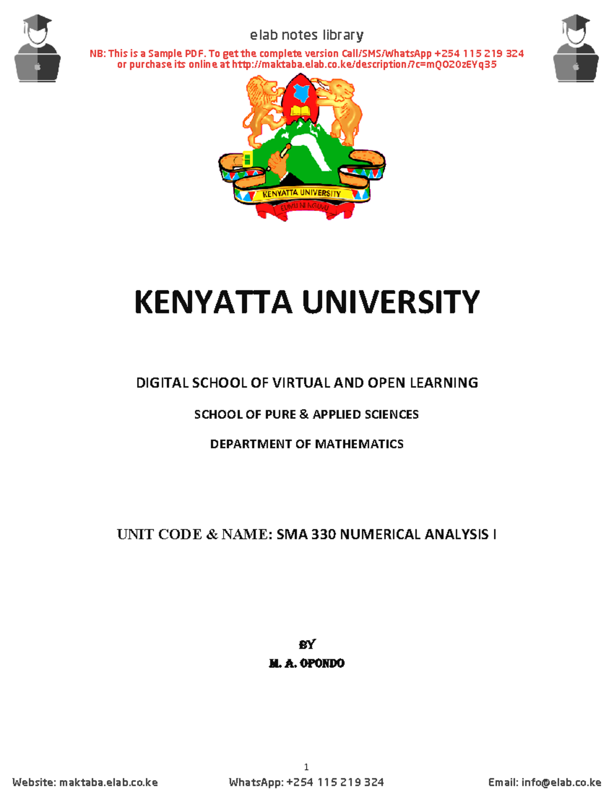SMA 330 Numerical Analysis I Notes Sample Document a1a59a98487 ...