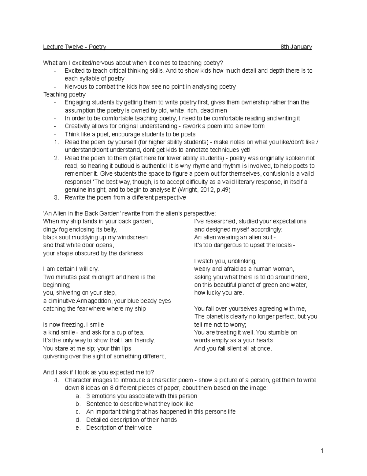 Secondary English PGCE Notes Term Two - Lecture Twelve - Poetry 8th ...