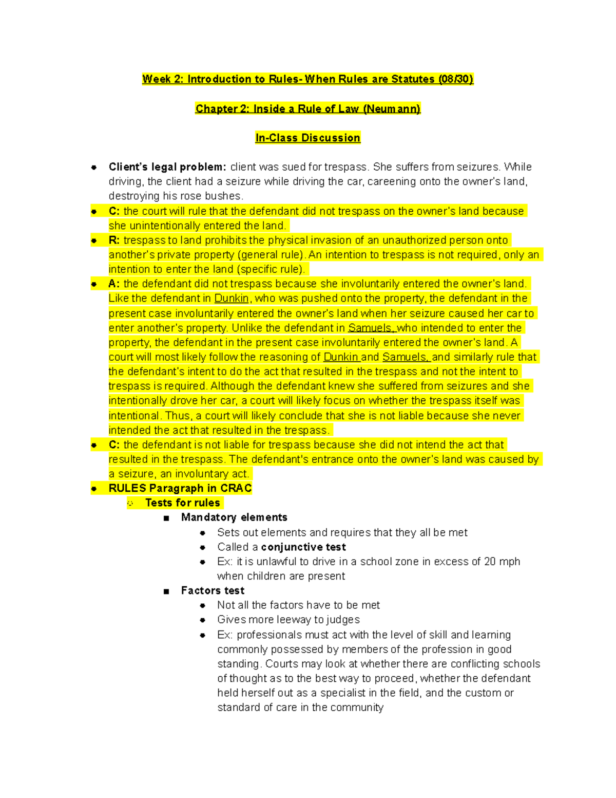 Week 2 Introduction to Rules When Rules are Statutes ( Creac) She