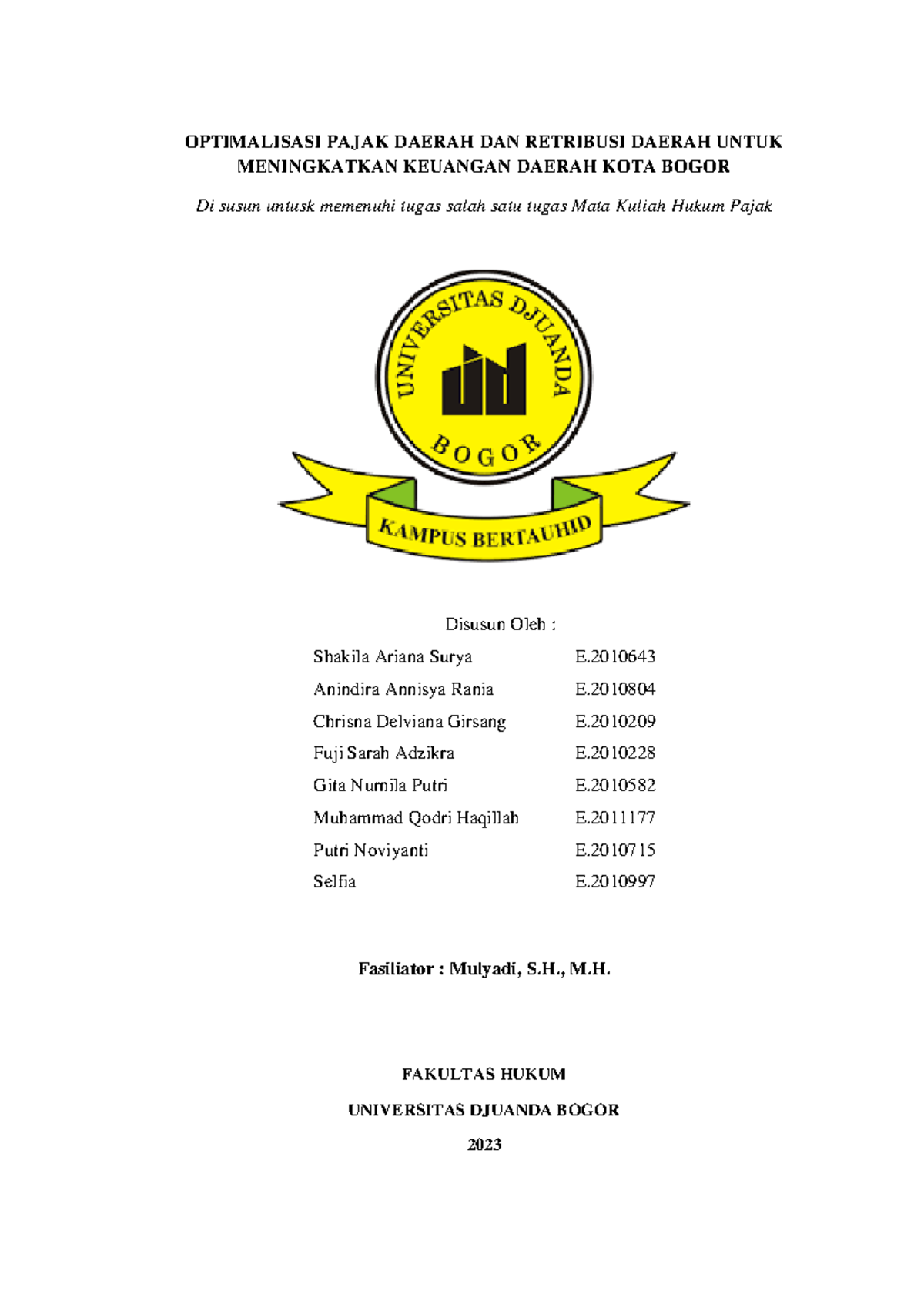 Makalah Hukum Pajak (2) - OPTIMALISASI PAJAK DAERAH DAN RETRIBUSI ...