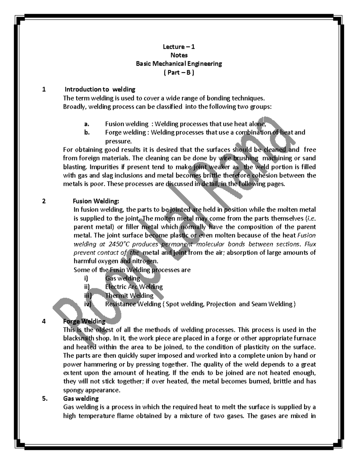 Welding BME 201 - Lecture notes 2 - Lecture – 1 Notes Basic Mechanical ...