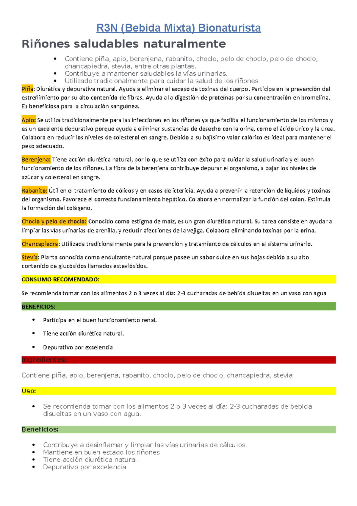 R3N -Bionaturista - fdgh - R3N (Bebida Mixta) Bionaturista Riñones ...