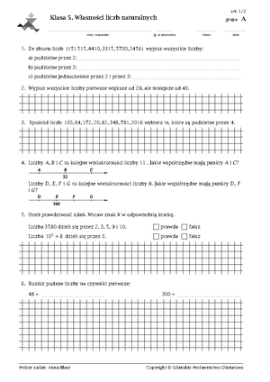 Własności Liczb Naturalnych Sprawdzian Kl 5 Babice www.studocu.com
