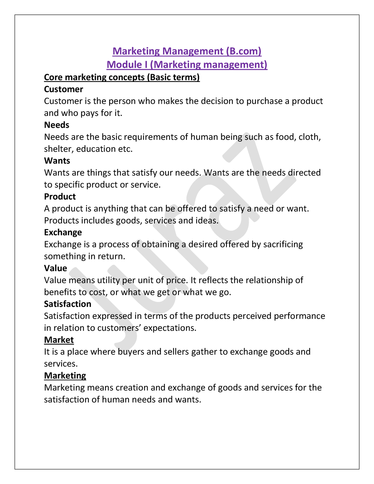 Marketing-BCOM- Module I 2nd Sem - Marketing Management (B) Module I ...