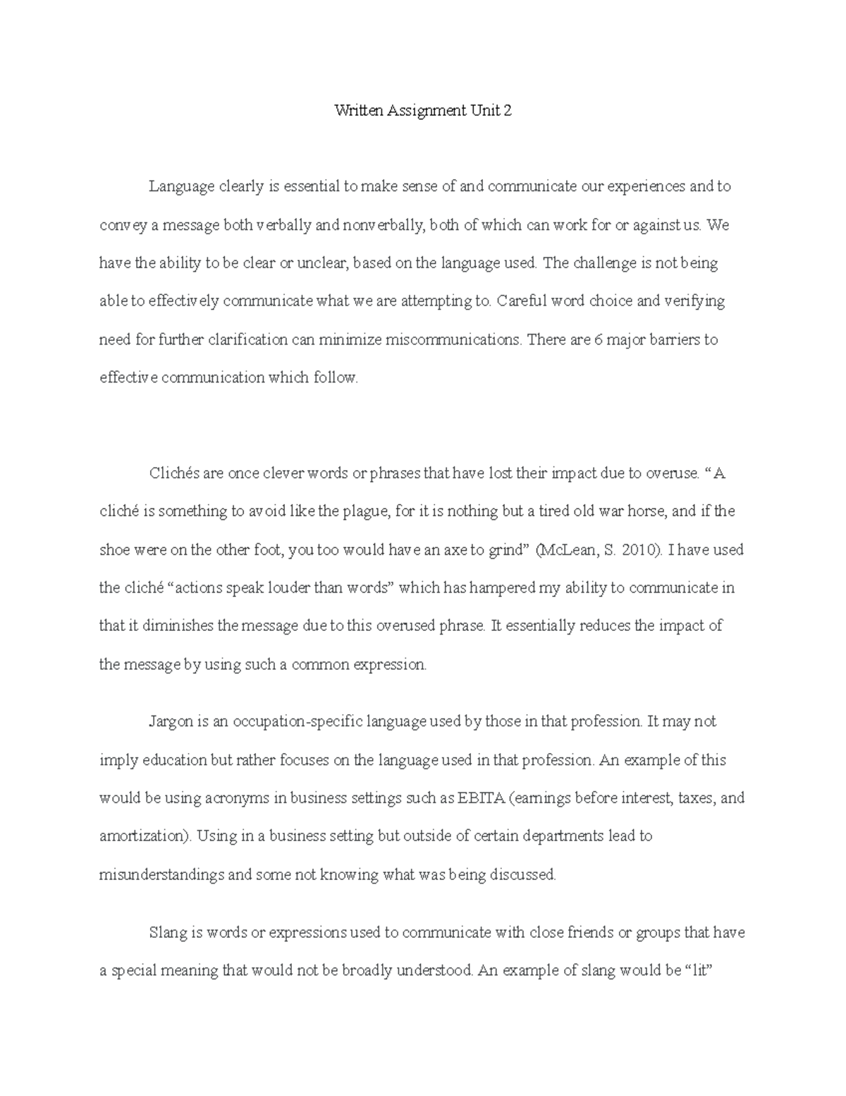 BUS 1105 Written Assignment Unit 2 - Written Assignment Unit 2 Language ...