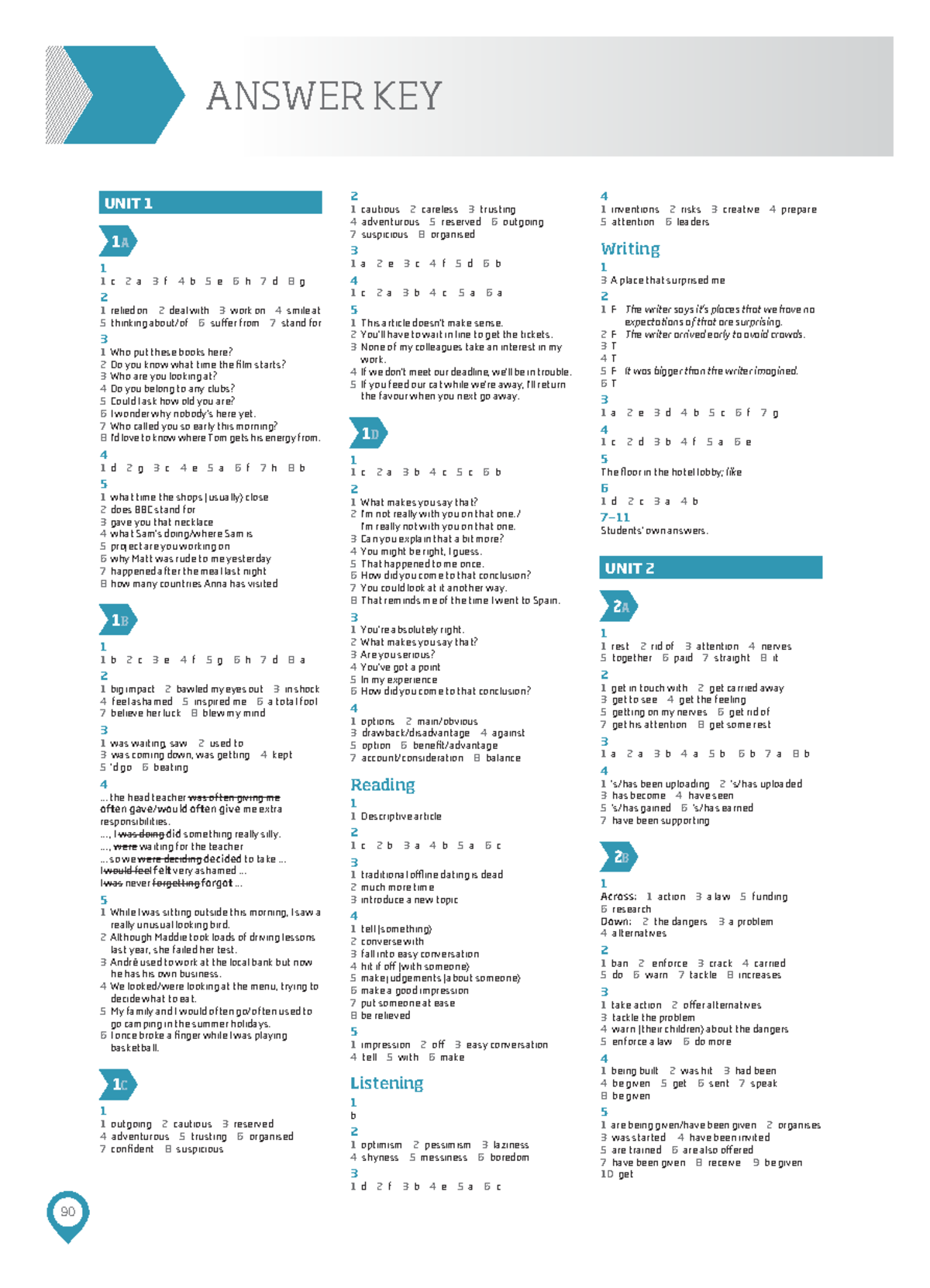 RM B2 WB AK - Roadmap - ANSWER KEY UNIT 1 1 A 1 1 C 2 A 3 F 4 B 5 E 6 H ...